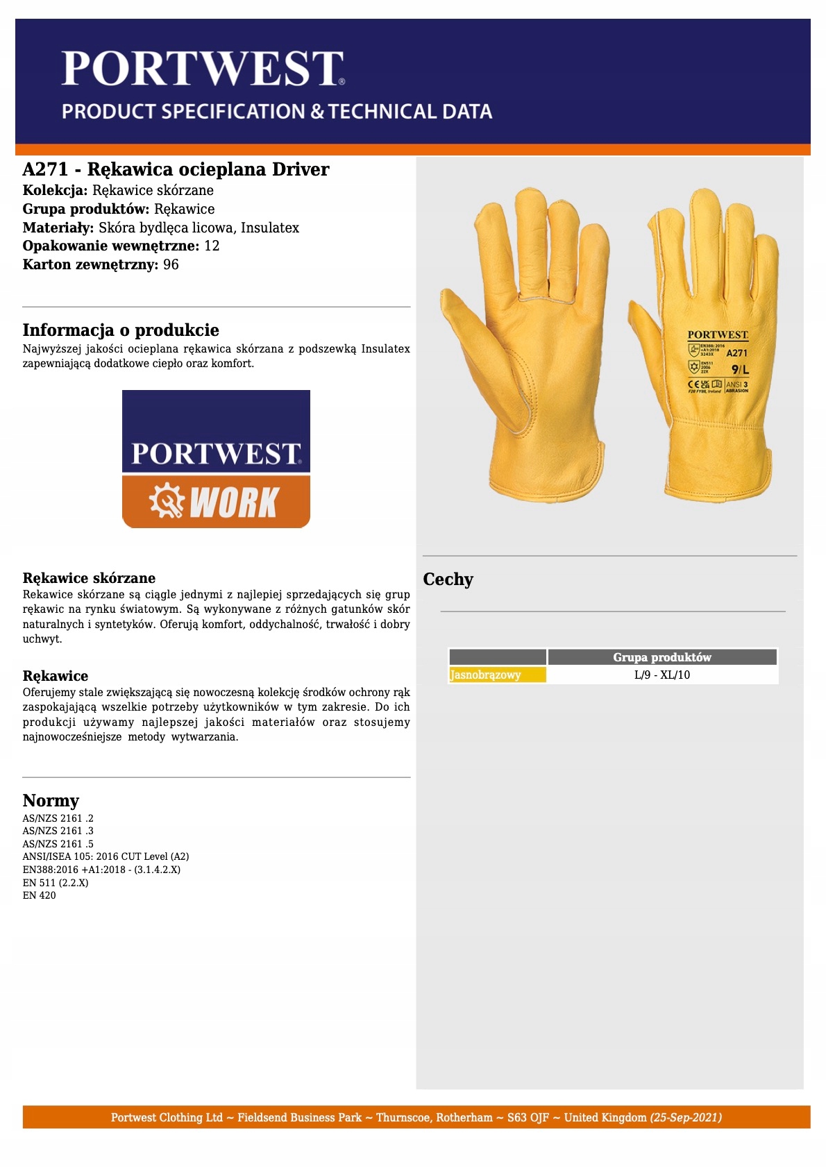 Rękawice Skórzane Ocieplane Robocze L EAN (GTIN) 5036108217304