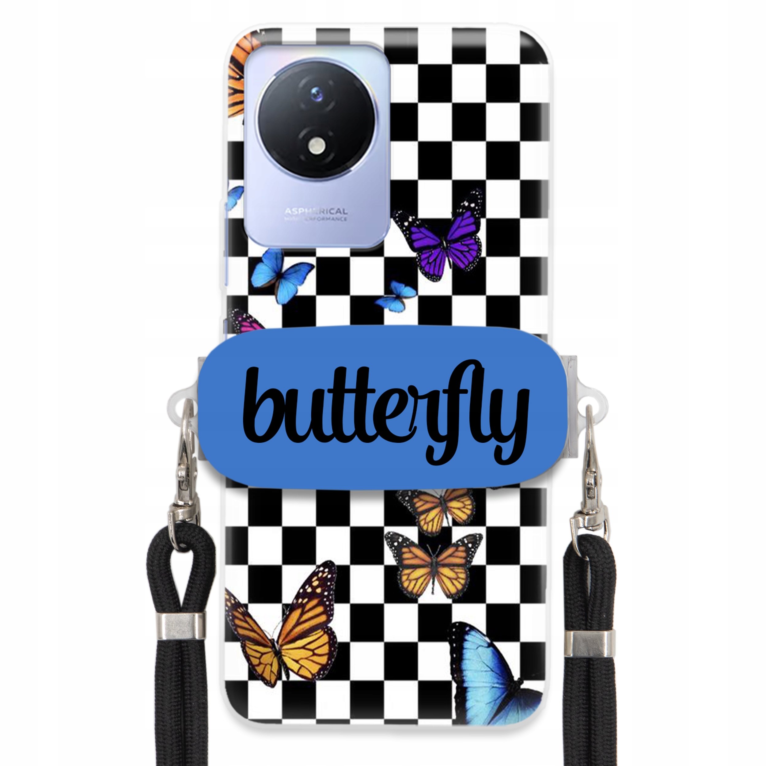 Puzdro Pre Vivo Y11 2023 Puzdro S Obdĺžnikovým Držiakom, Čierne Vodítko, Butterfly Motýle