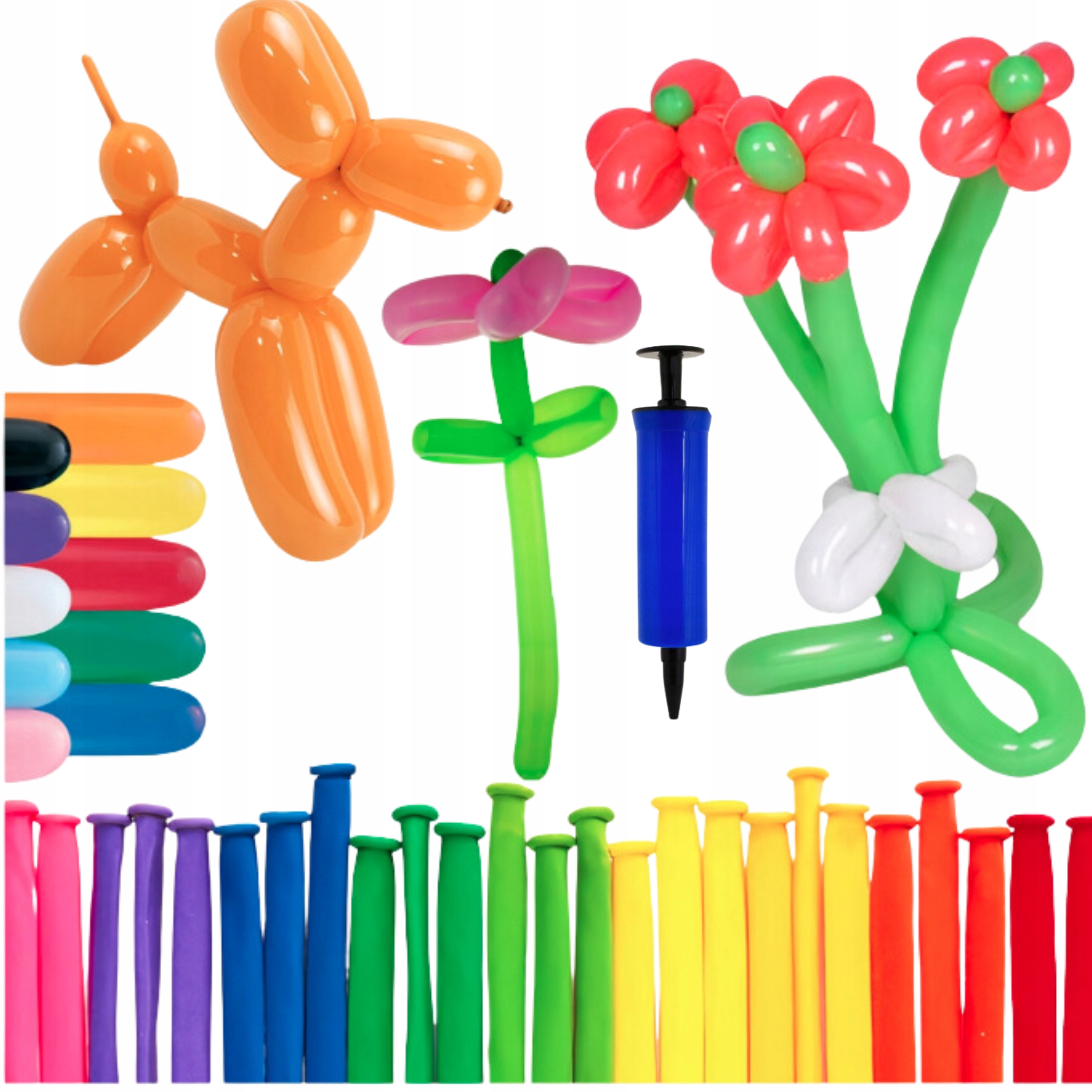 BALONY DO MODELOWANIA SKRECANIA - 100 SZT + POMPKA GRUBE WYTRZYMALE