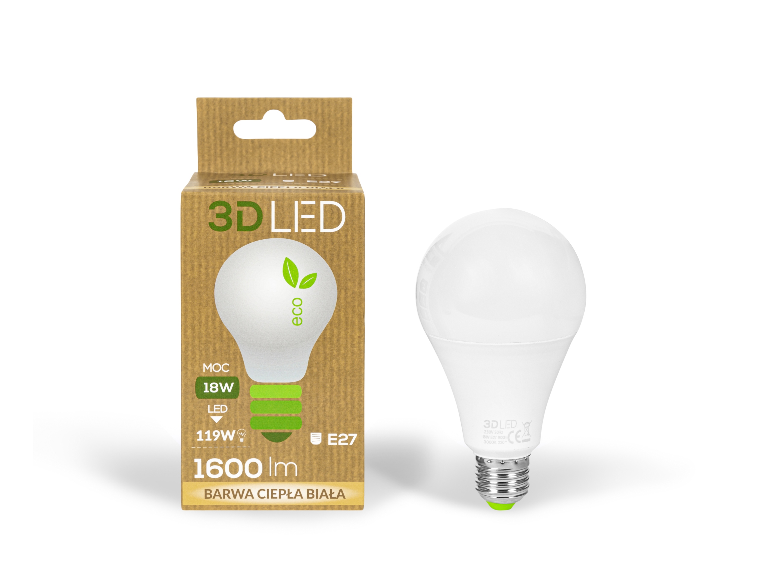 

Żarówka Led 3D Led E27 18W 230V biała ciepła