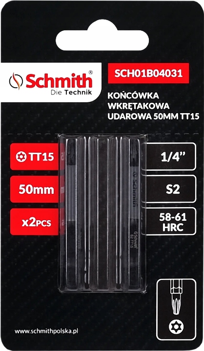 BIT UDAROWY TORX TT15 50mm KOŃCÓWKA MAGNETYCZNA BITY ZESTAW 2szt SCHMITH
