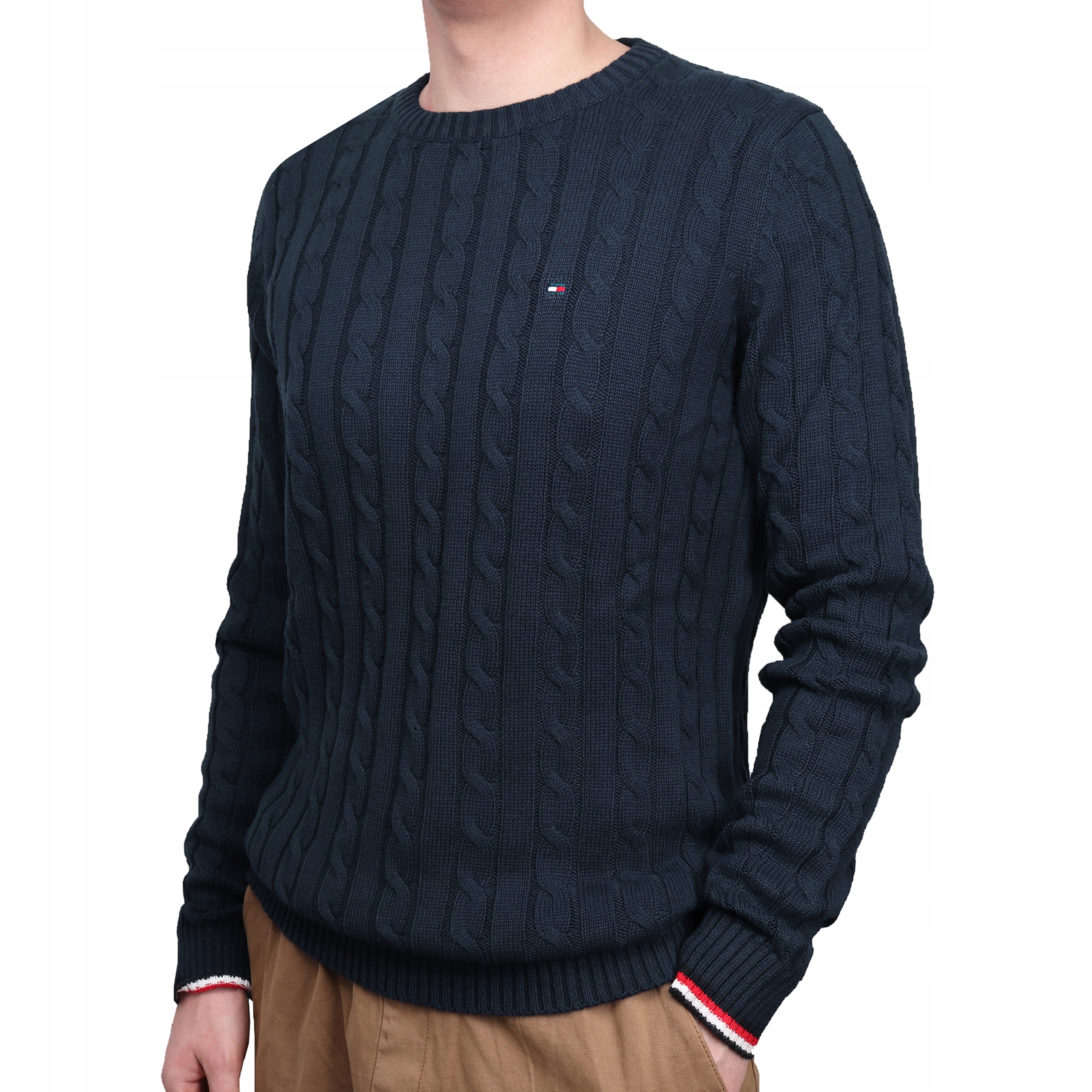 Pánský svetr Cable Knit Crew Neck Jumper Black Iris MW0MW13382002