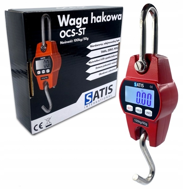 Kontrolní háková váha rozsah 100 kg přesnost 50 g Satis Ocs-st červená