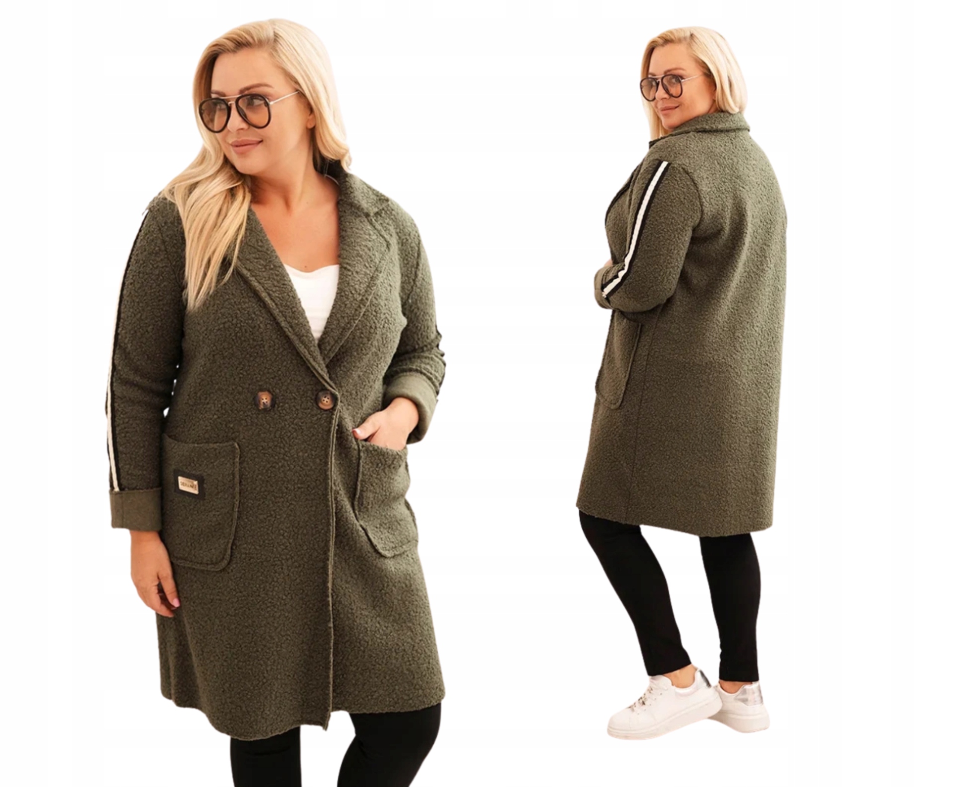 Khaki dámský kabát Plus Size, elegantní, zateplený