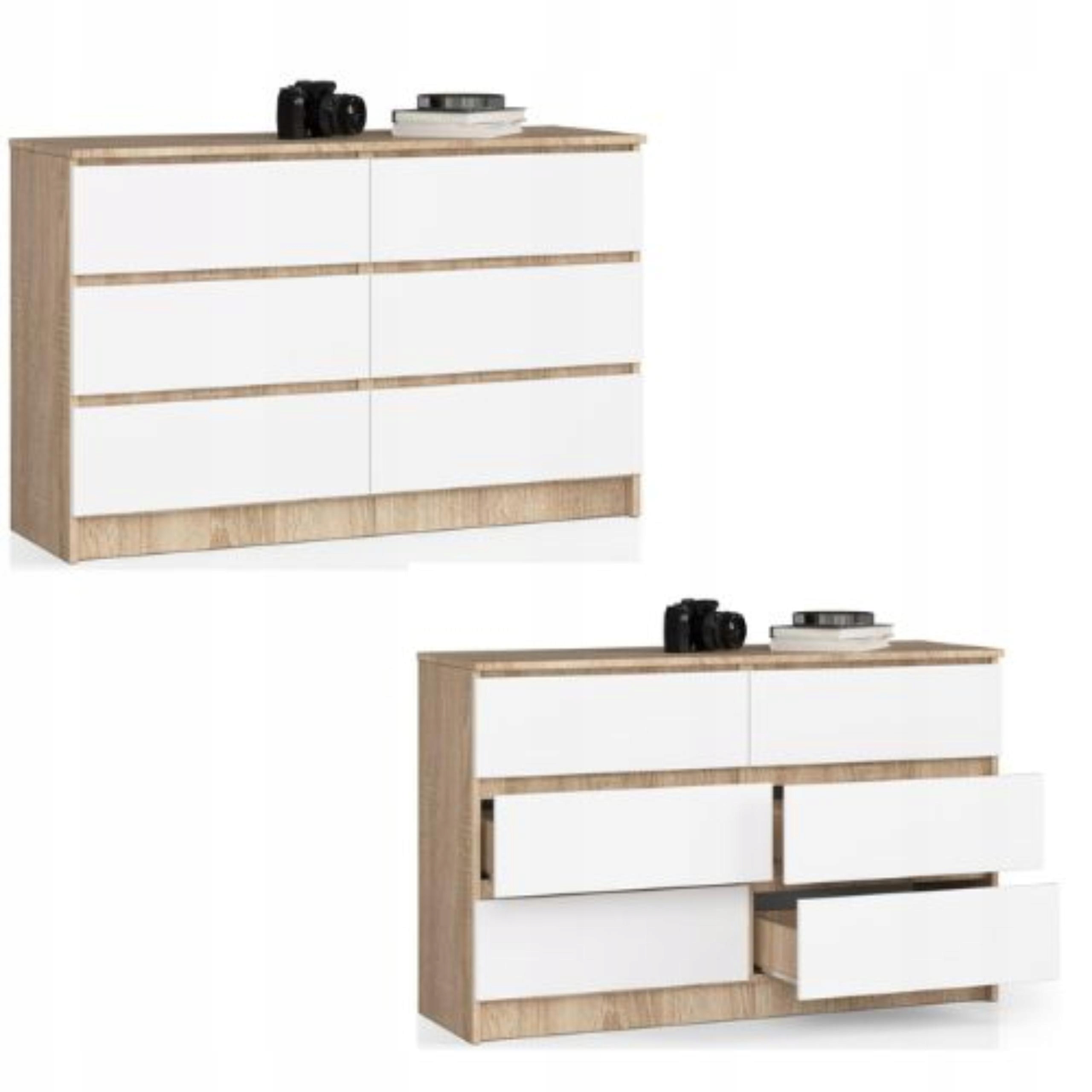 Komoda, skrinka K120 6 zásuviek sonoma-biela Akd