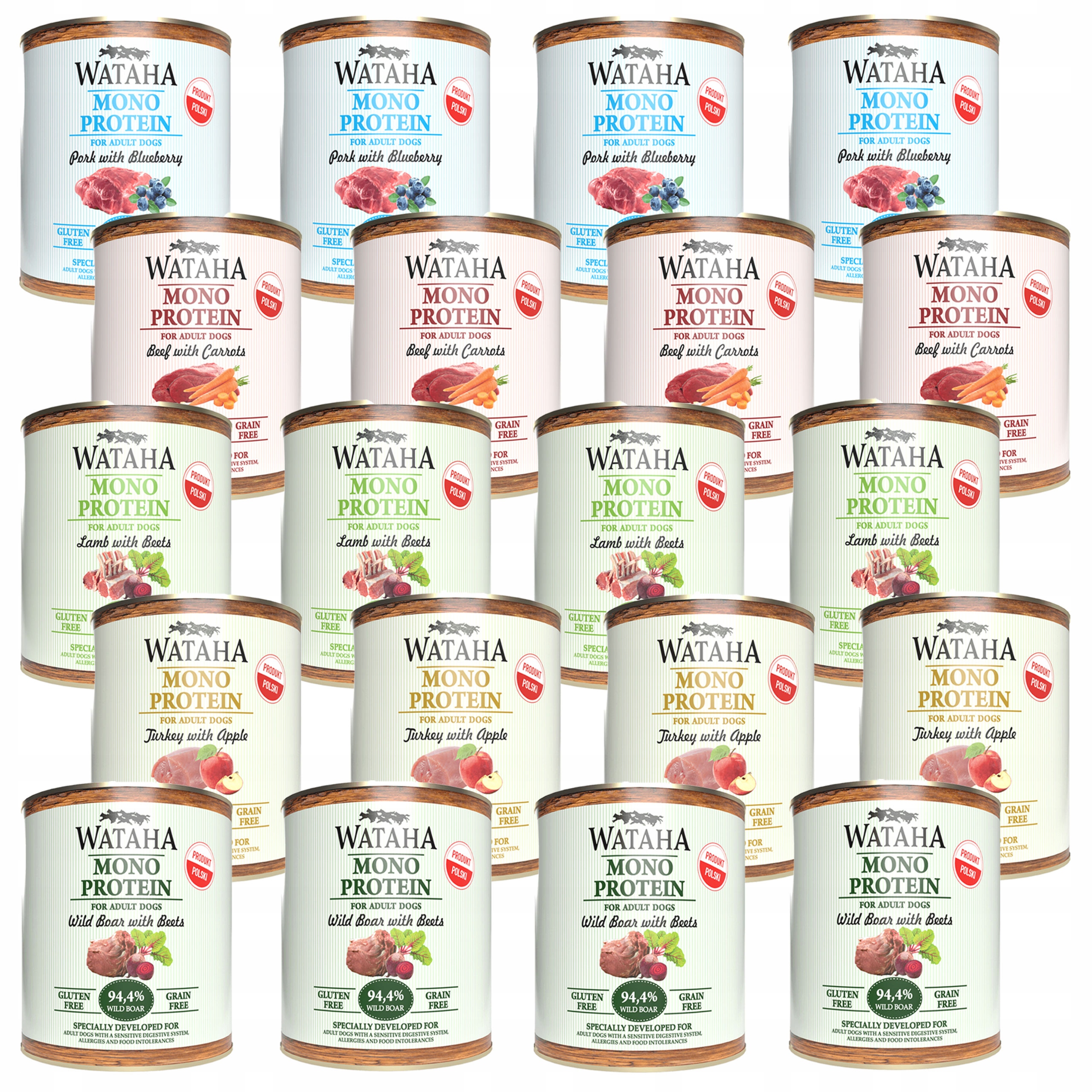 Levně Wataha Mono Protein Adult krmivo pro psy Mix Chutí 20 x 800 g