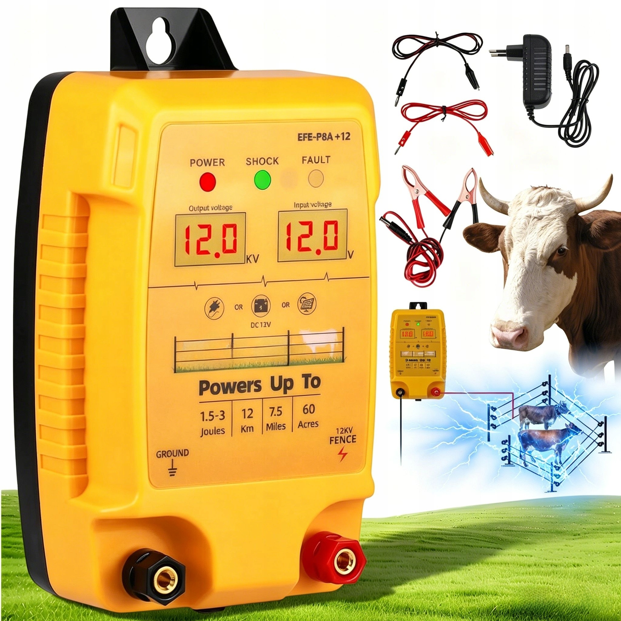 Elektrický Pastuch Divoký Dobytek Koně 12 Km Solární Napájení LCD displej