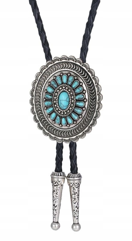 Bolo kravata western concho s Turkusem pletenina přírodní kůže