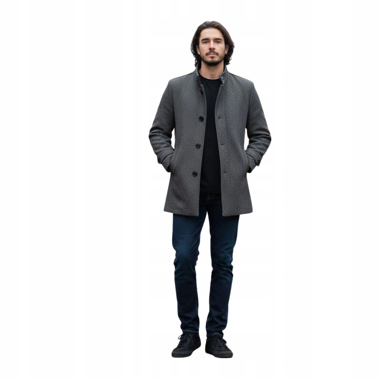 Pánský kabát Dewberry elegantní vlněný šedý s jodedkou, podzim, zima, vel. S