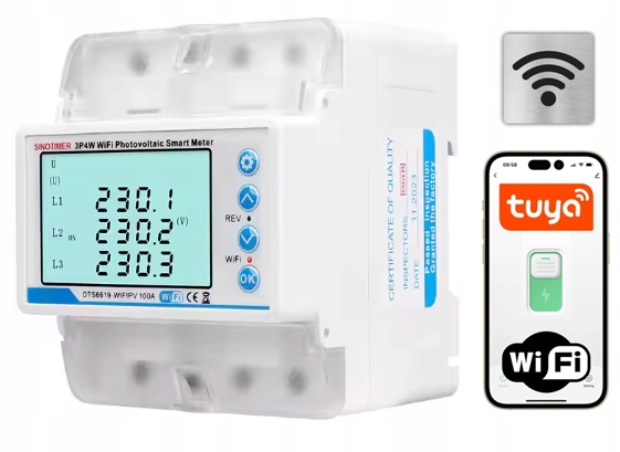 Měřič energie 3-fázový elektroměr Tuya WiFi 400V 100A pro fotovoltaiku