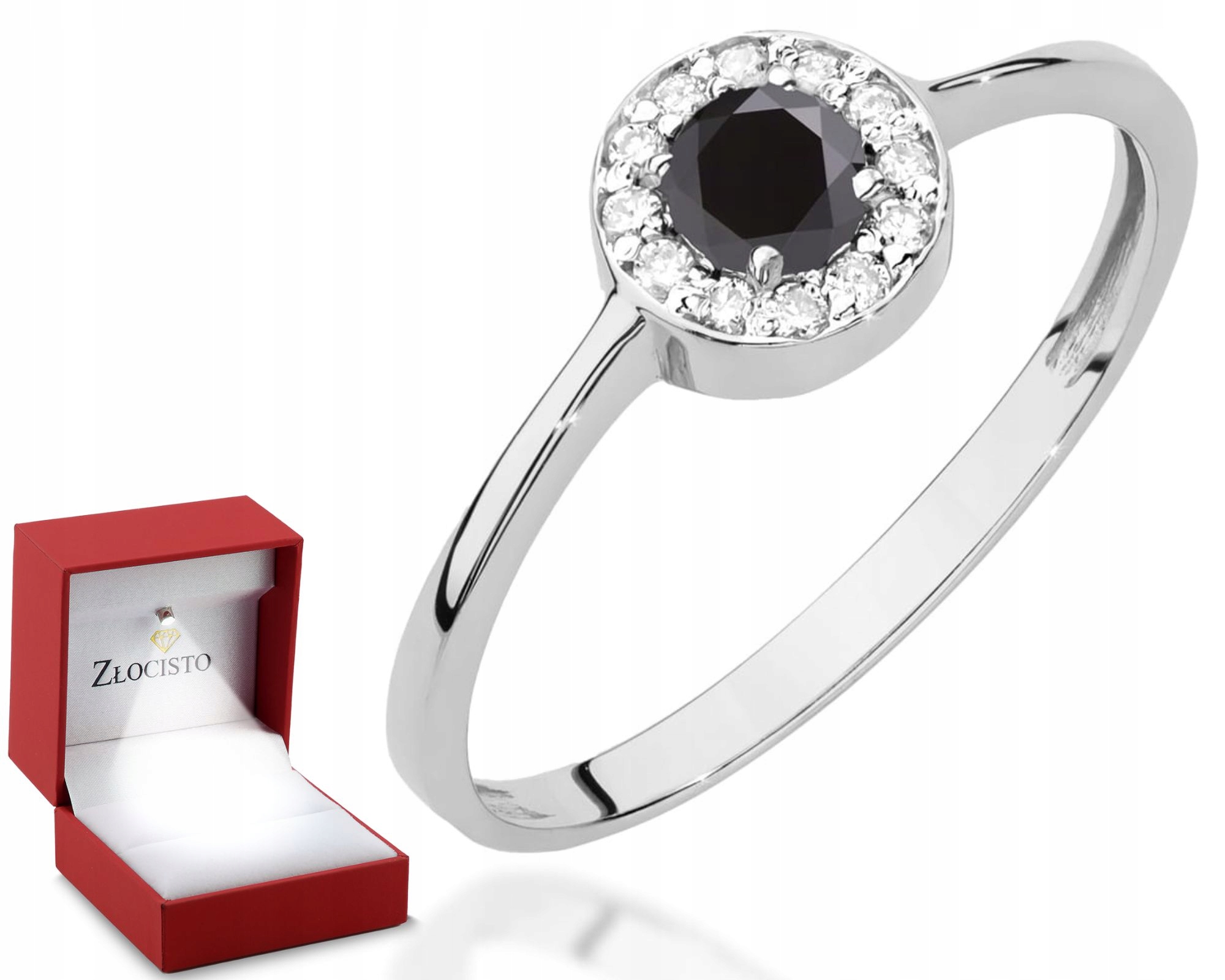 Bílý Zlatý Prsten S Černým Prstýnek Bílé Diamanty, Gravírování Ryzost 585