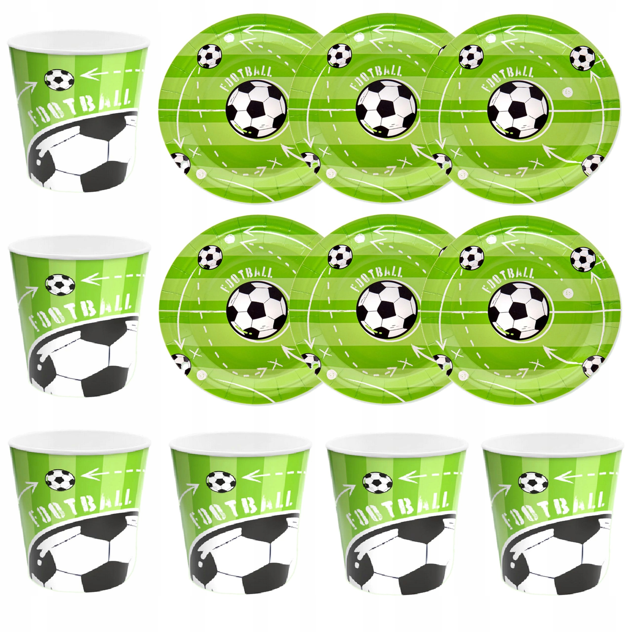 Komplet Kubeczki Talerzyki Urodzinowe Football Piłka Nożna Urodziny 12szt