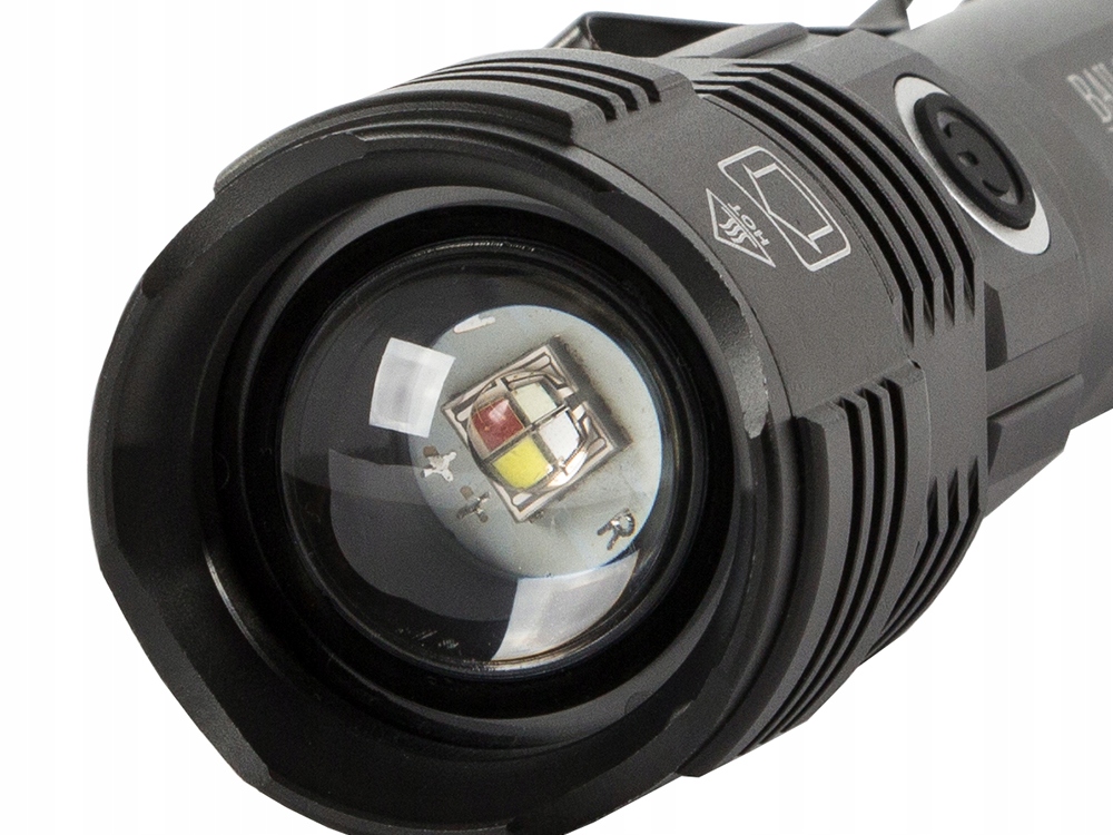 LATARKA WOJSKOWA TAKTYCZNA BAILONG 4 DIODY LED UV ZOOM MOCNA IPX5 USB Materiał aluminium