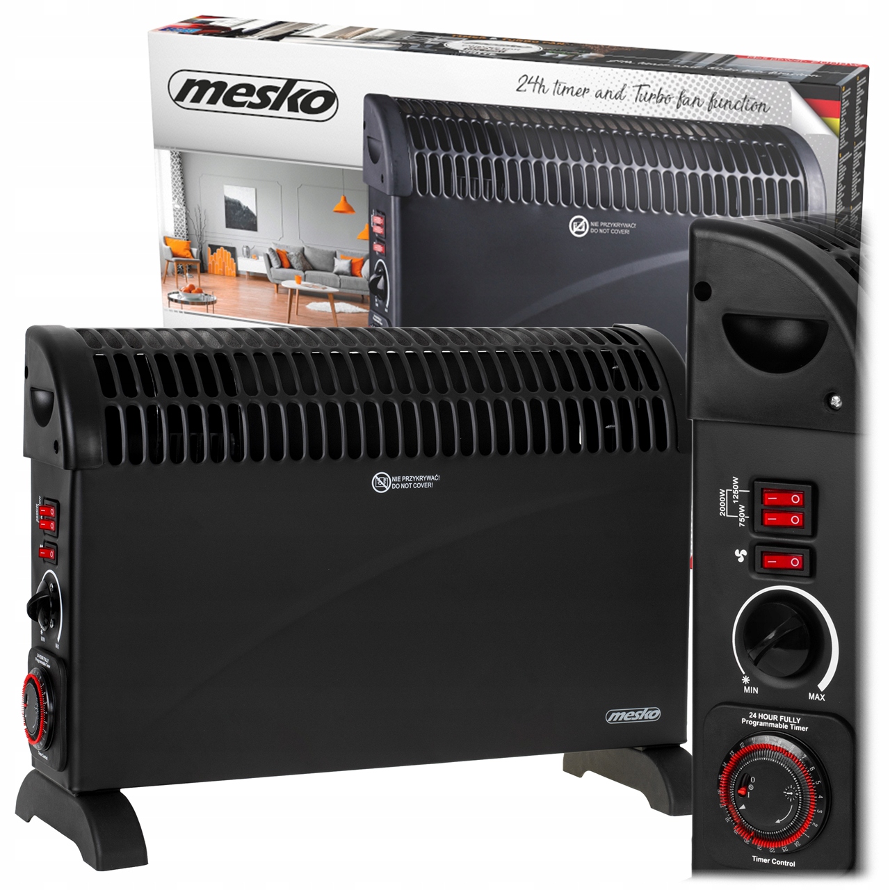 Konvektorový Ohřívač S Turbo Vzduchem Farelka 2000W Termostat Časovač