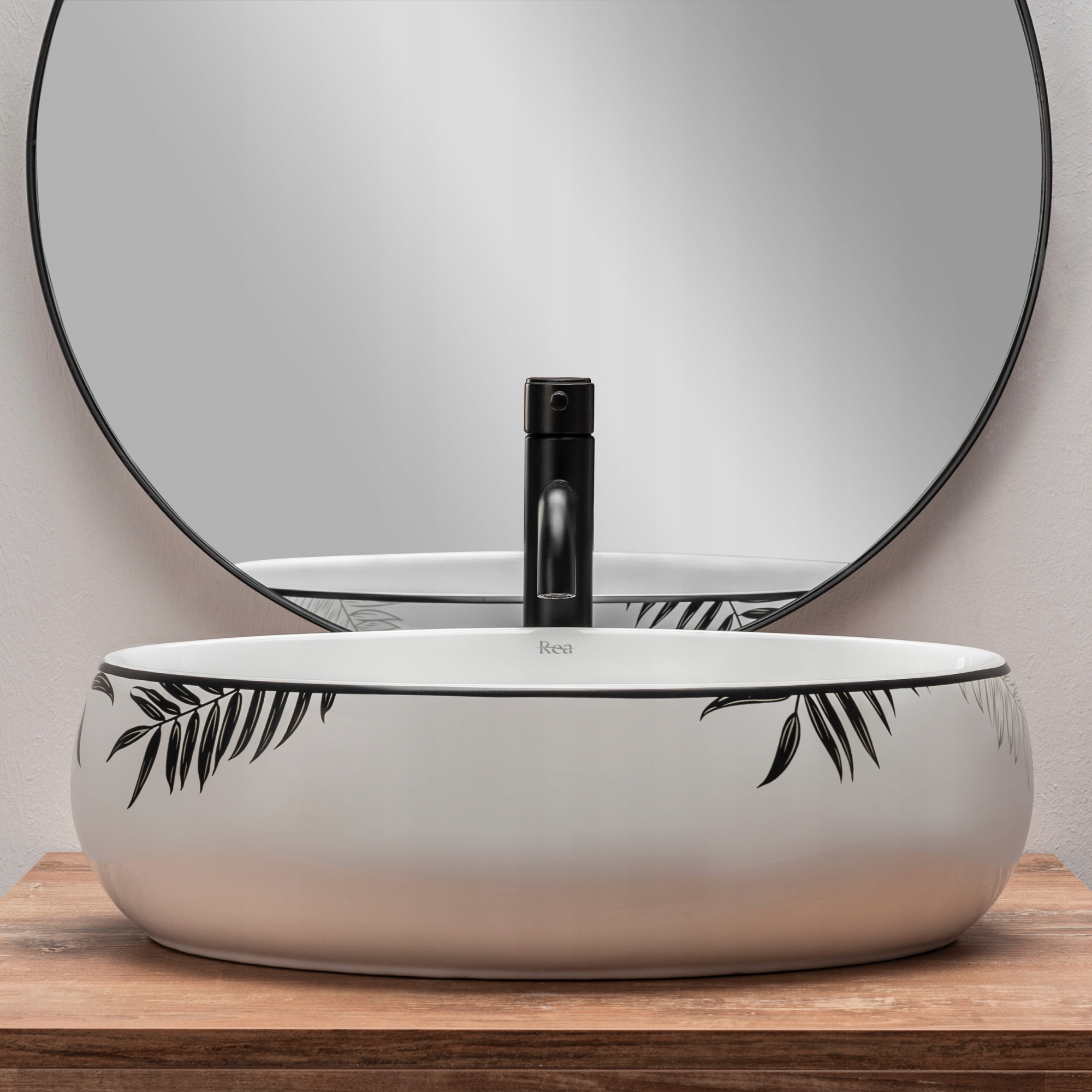 UMYWALKA NABLATOWA OWALNA ZE WZOREM BIAŁA REA SHILA WZÓR LIŚĆ CERAMICZNA Marka Rea