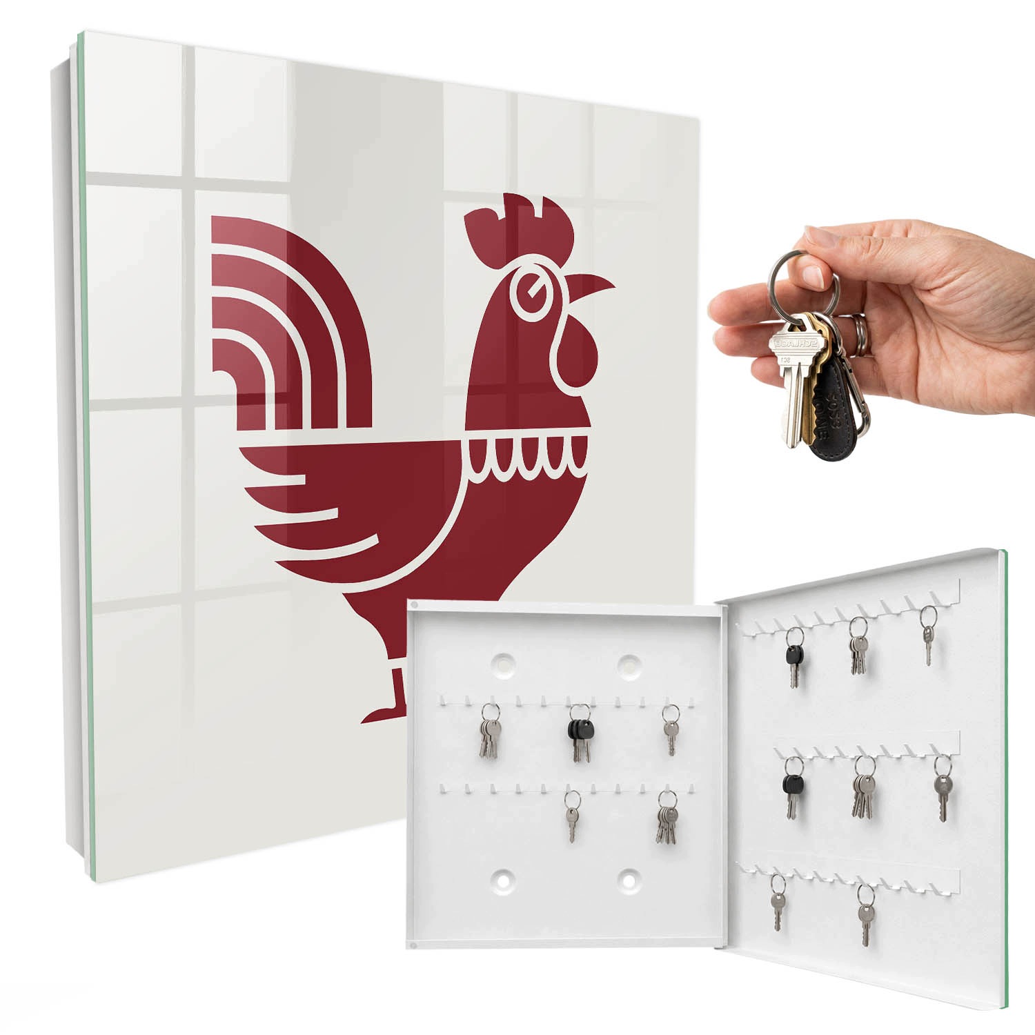 Skříňka Organizér Schránka na klíče Kohout Folkový styl Bílá pravá 30x30 cm