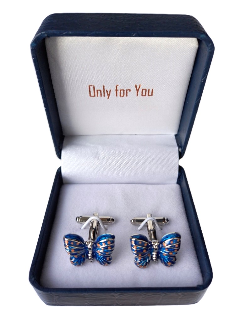 Stříbrné dámské manžetové knoflíčky na košili Modrý Motýl Motýli