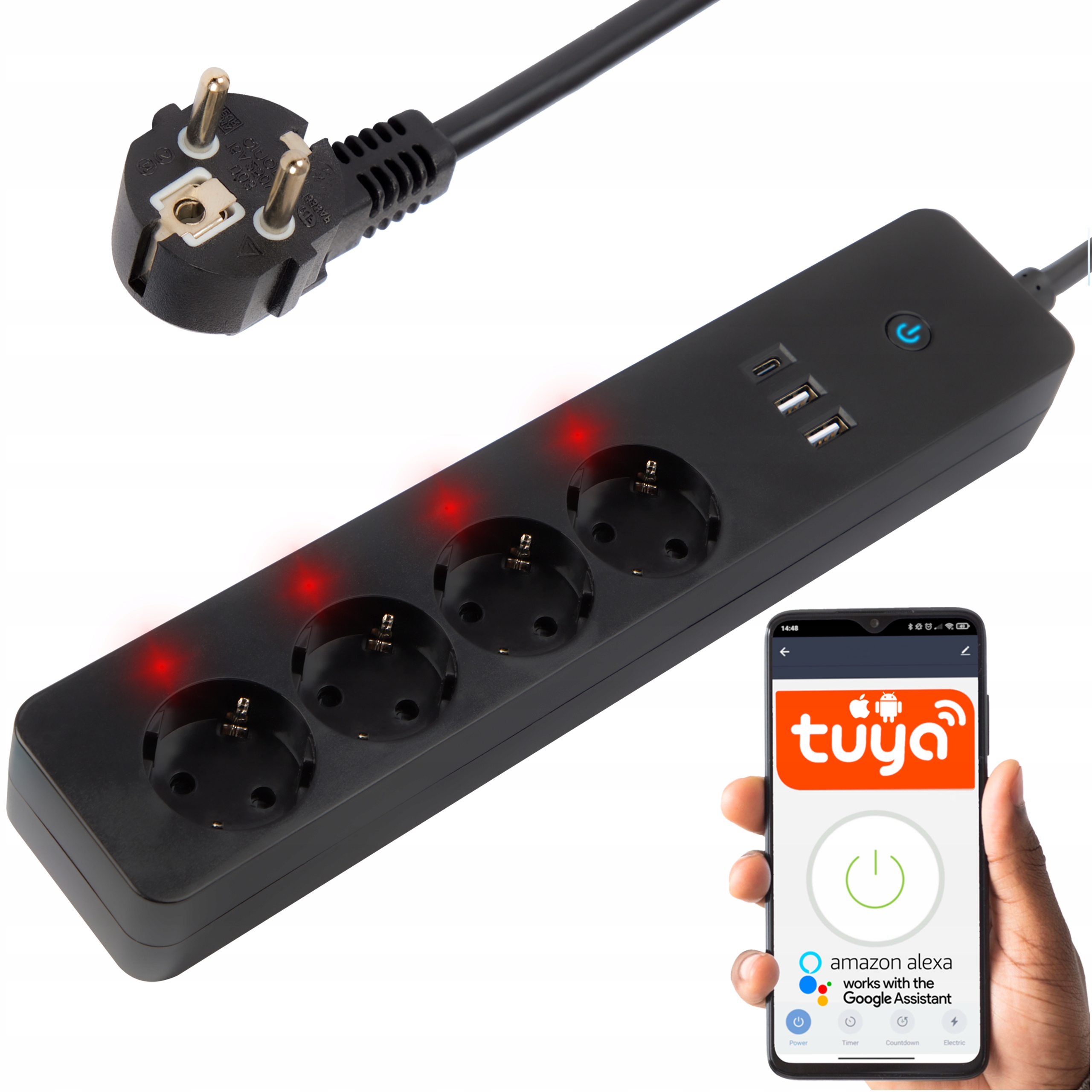 Zásuvková Lišta Inteligentní Prodlužovací Kabel 4 Gn 2x Usb Usb-c WiFi Tuya 3M