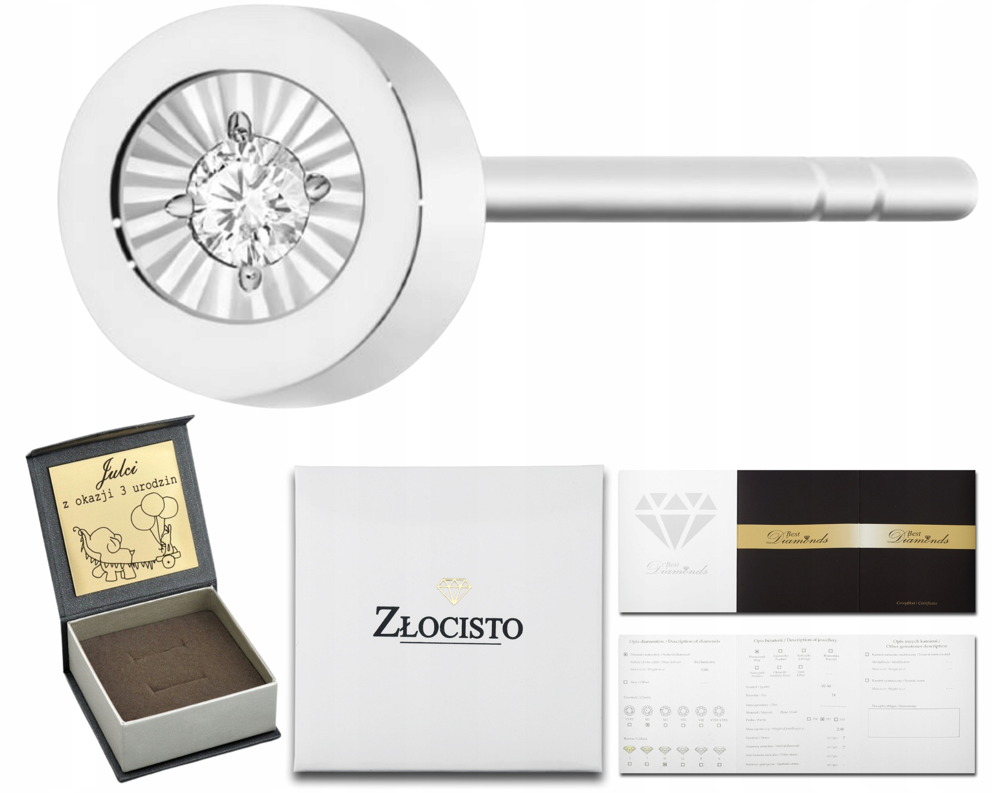 Bílé Zlato Náušnice S Diamantem S Briliantem Tužka 585 Dárek