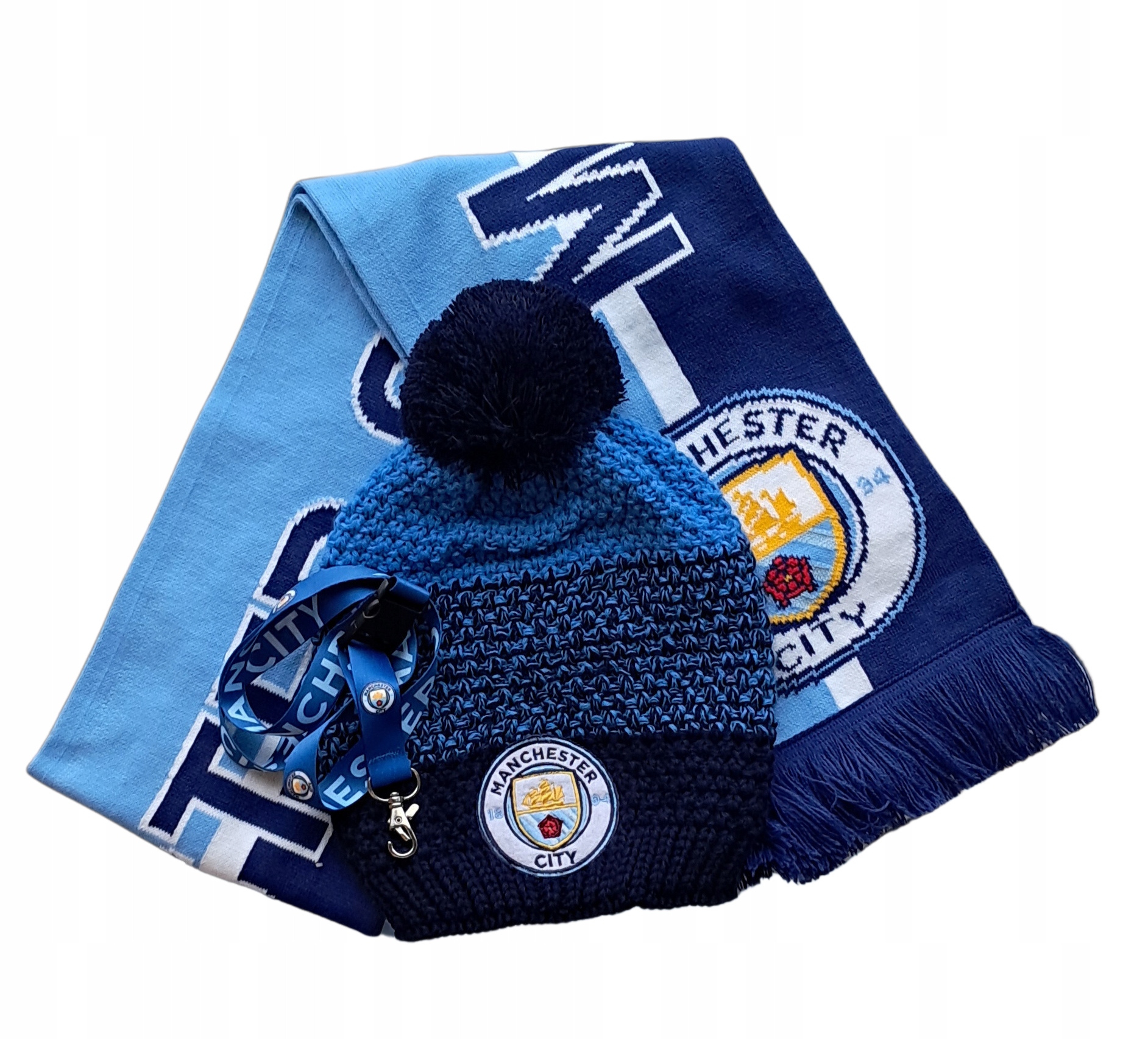 Manchester City Zestaw Prezentowy Czapka Zimowa Szalik Smycz
