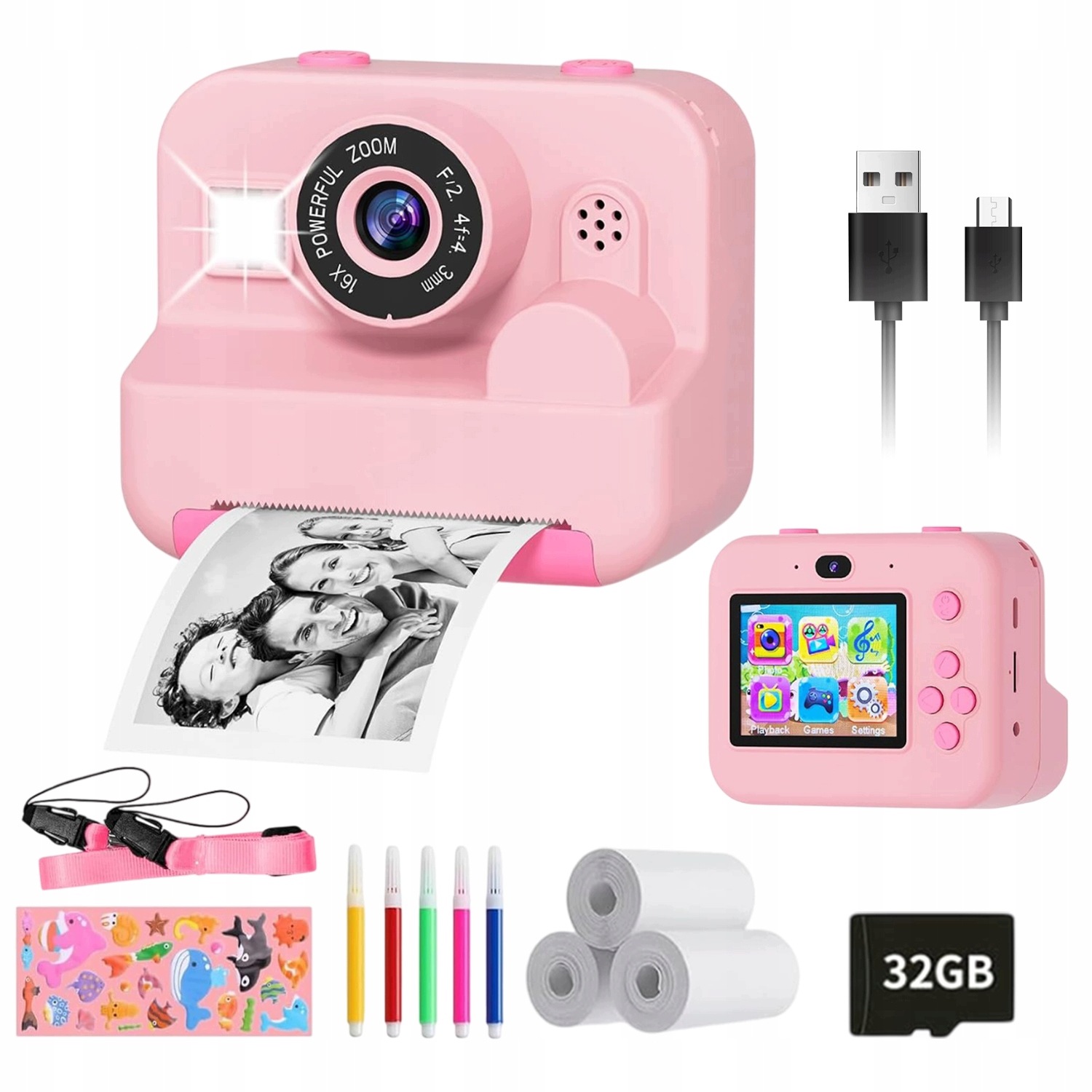 Mini Tiskárna Termální Tiskový Fotoaparát 16X Instantní Pro Děti 3 Rolky