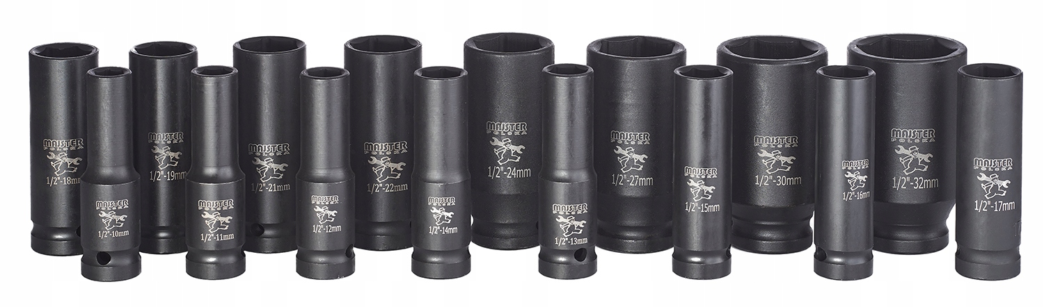 NASADKI UDAROWE ZESTAW NASADEK UDAROWYCH 1/2 DŁUGIE 16EL 10-32MM WALIZKA Mocowanie 1/2