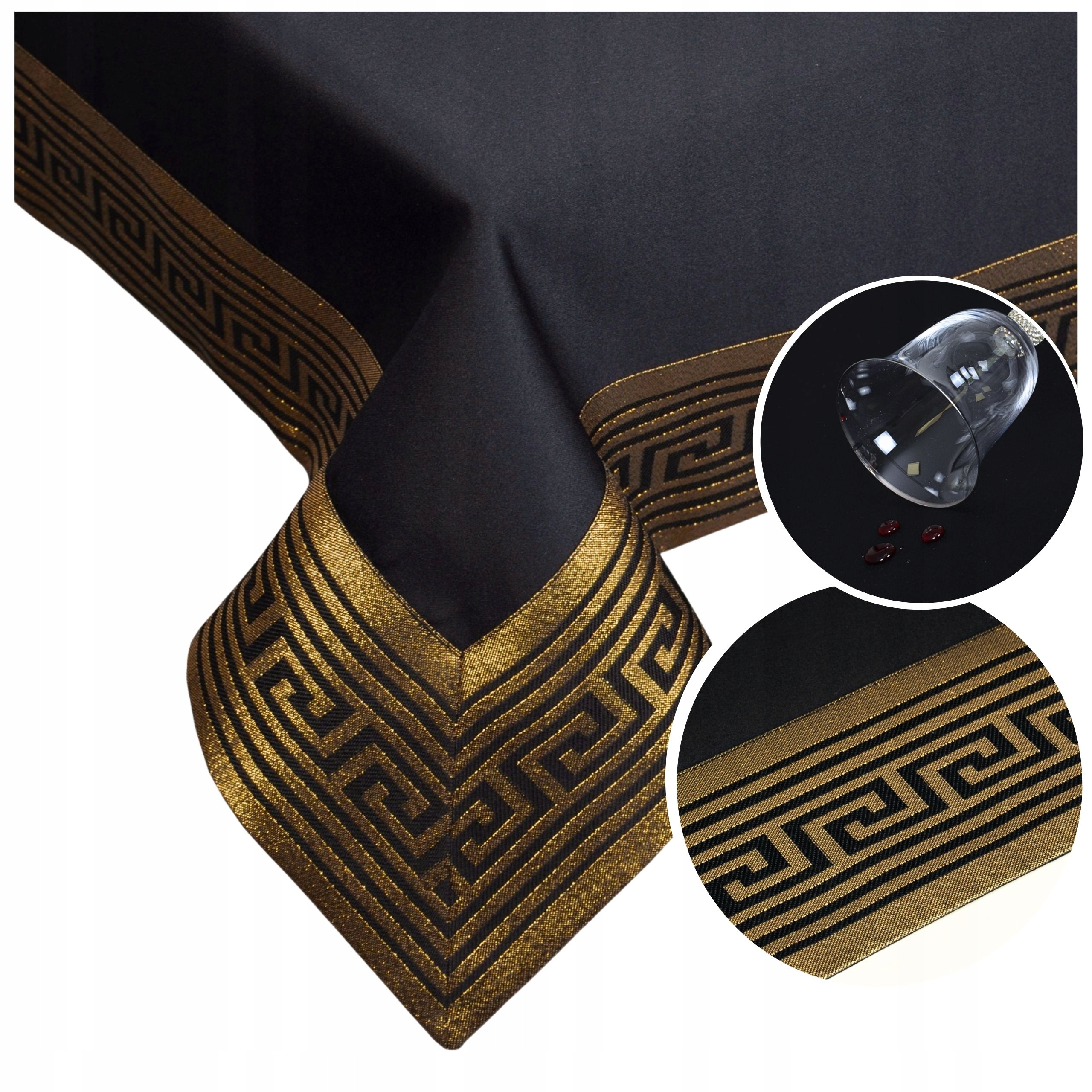 Obrus Plamoodporny Rodos Lux 320x140 Czarny Złoty Obrus Na Stół Dekoracyjny