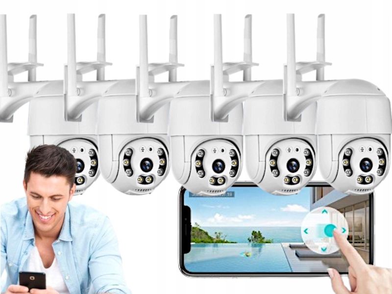 5x WiFi otočná kamera IP66 Zoom Full Hd 360 Monitorování domu zahrady a terasy