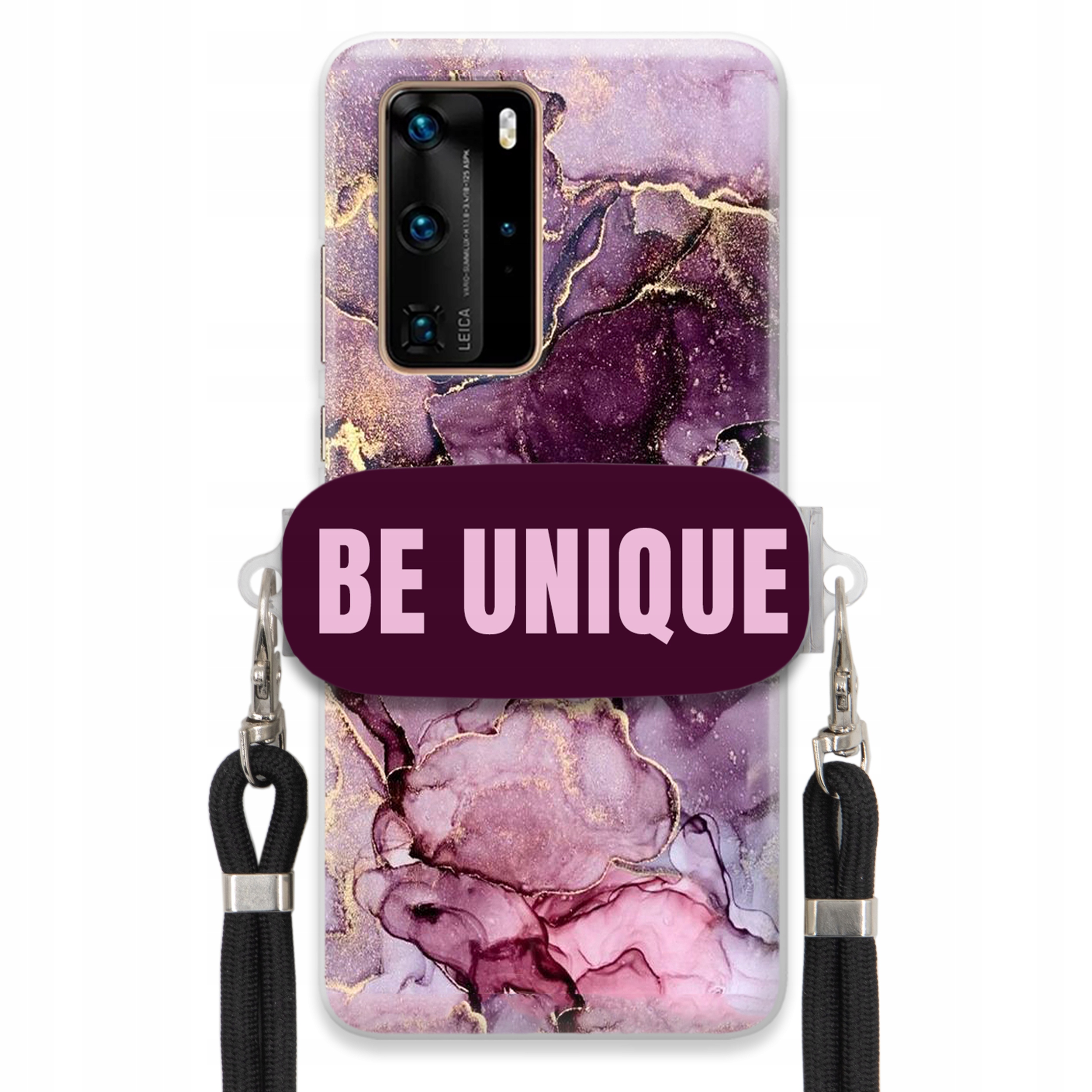 Puzdro pre Huawei P40 Pro držiak na šnúrku Čierna Fialová Mramor Be Unique