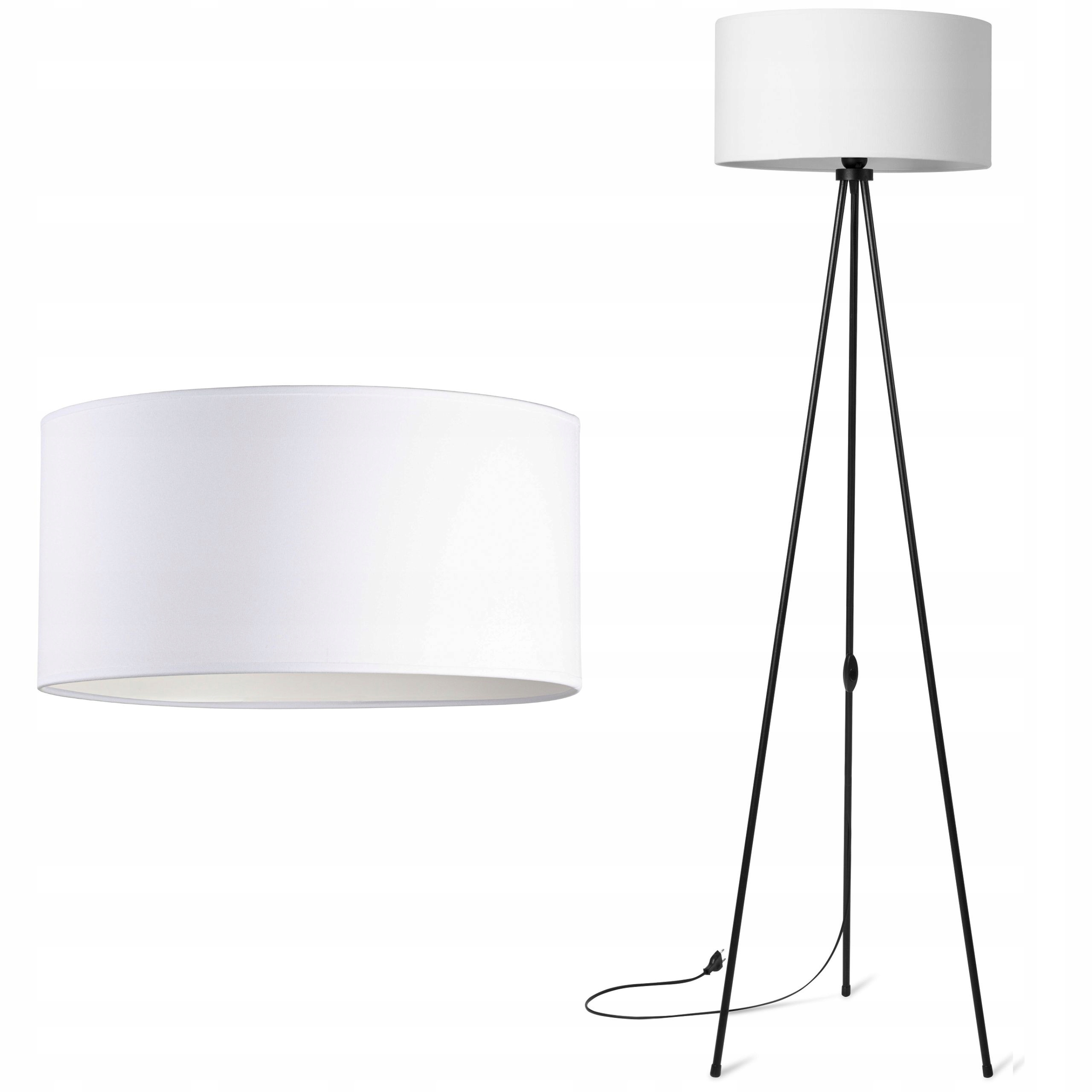 Lampa stojąca podłogowa Trójnóg Metalowy Abażur biały