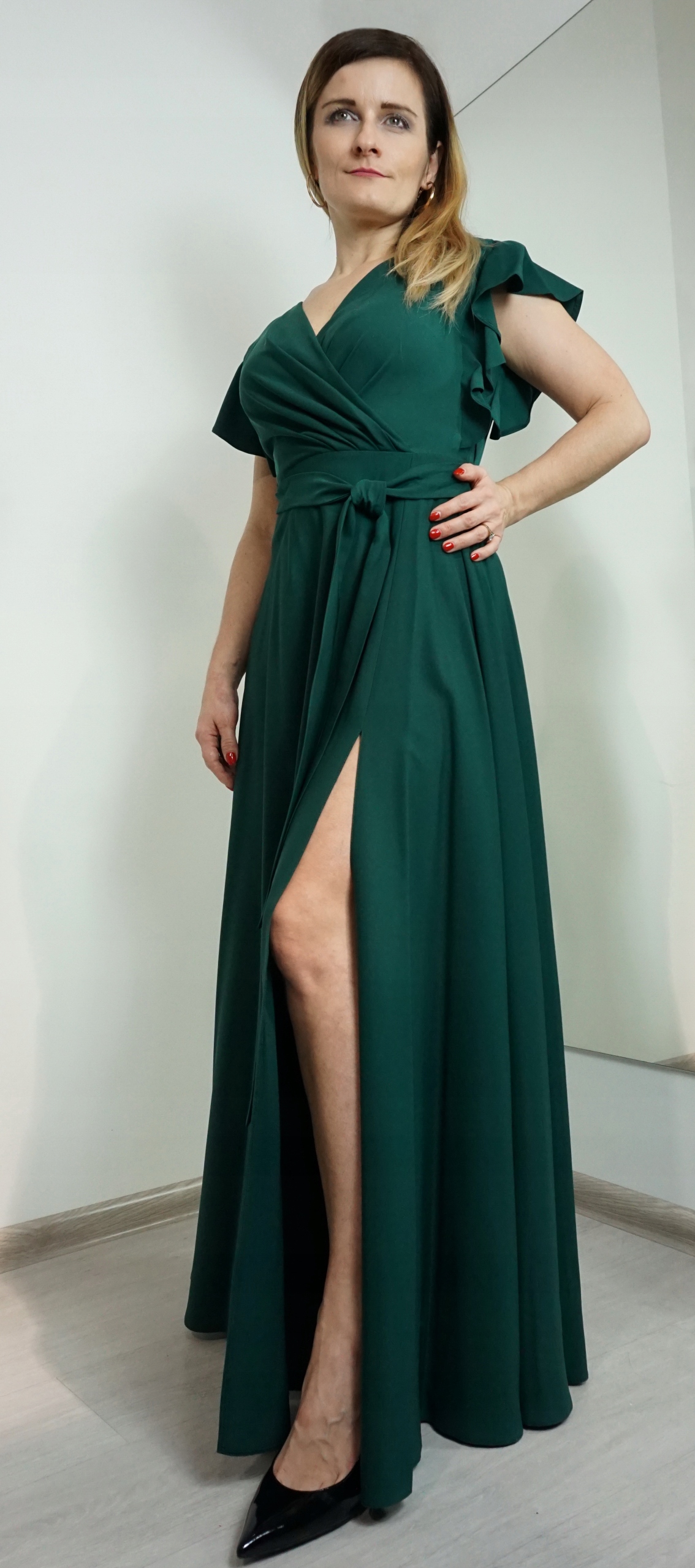 SUKIENKA WIZYTOWA DŁUGA FALBANKA RĘKAWEK r. 36 Marka inna