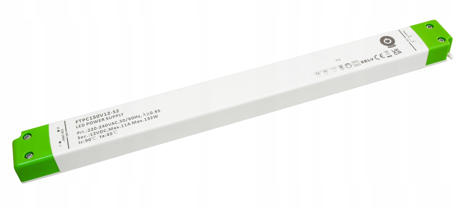 FTPC150V12-S2: Led zdroj 12V/11.0A CV, slim plastové pouzdro
