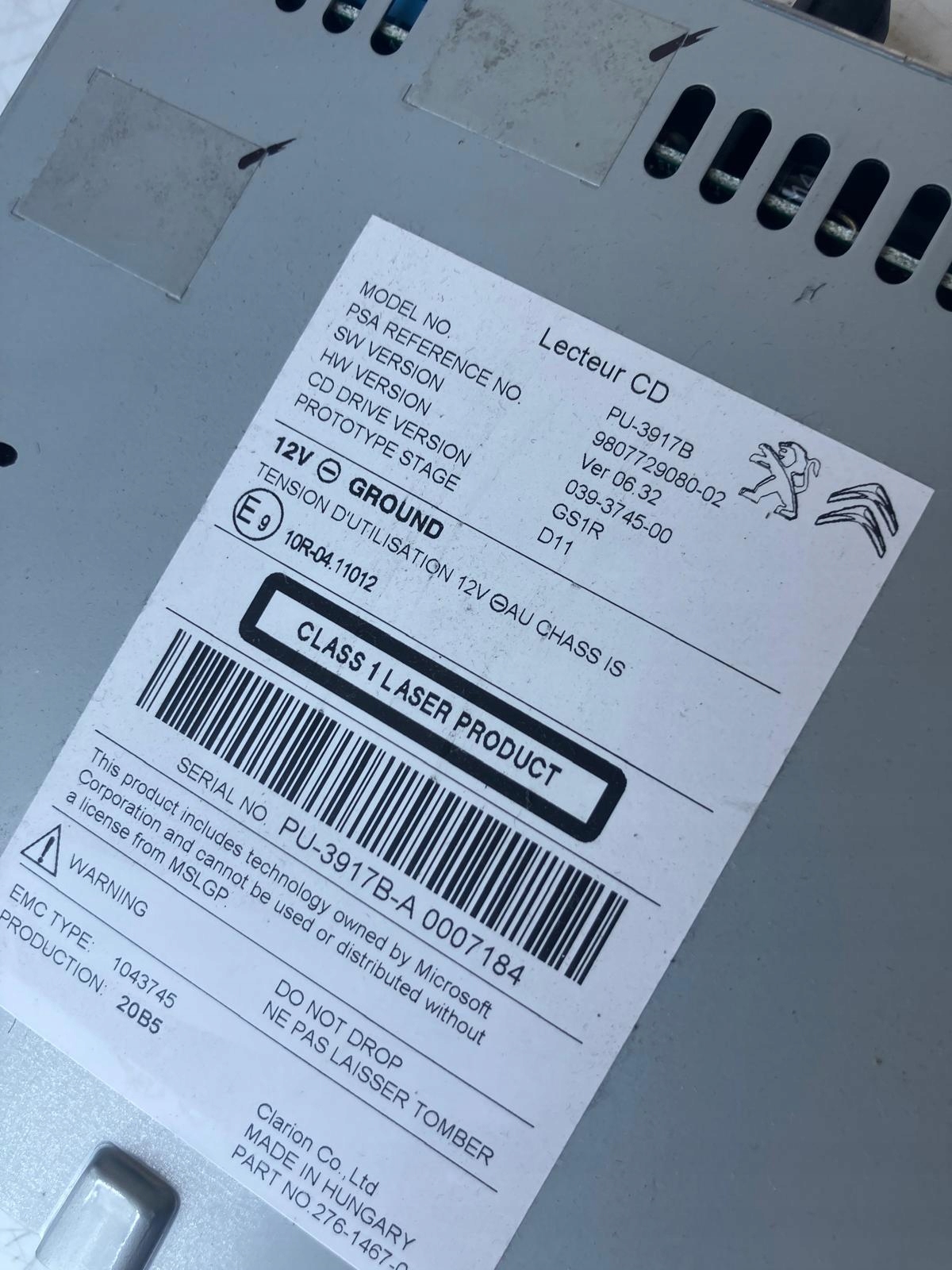 lettore CD PEUGEOT 508 e LIFT 9807729080-02