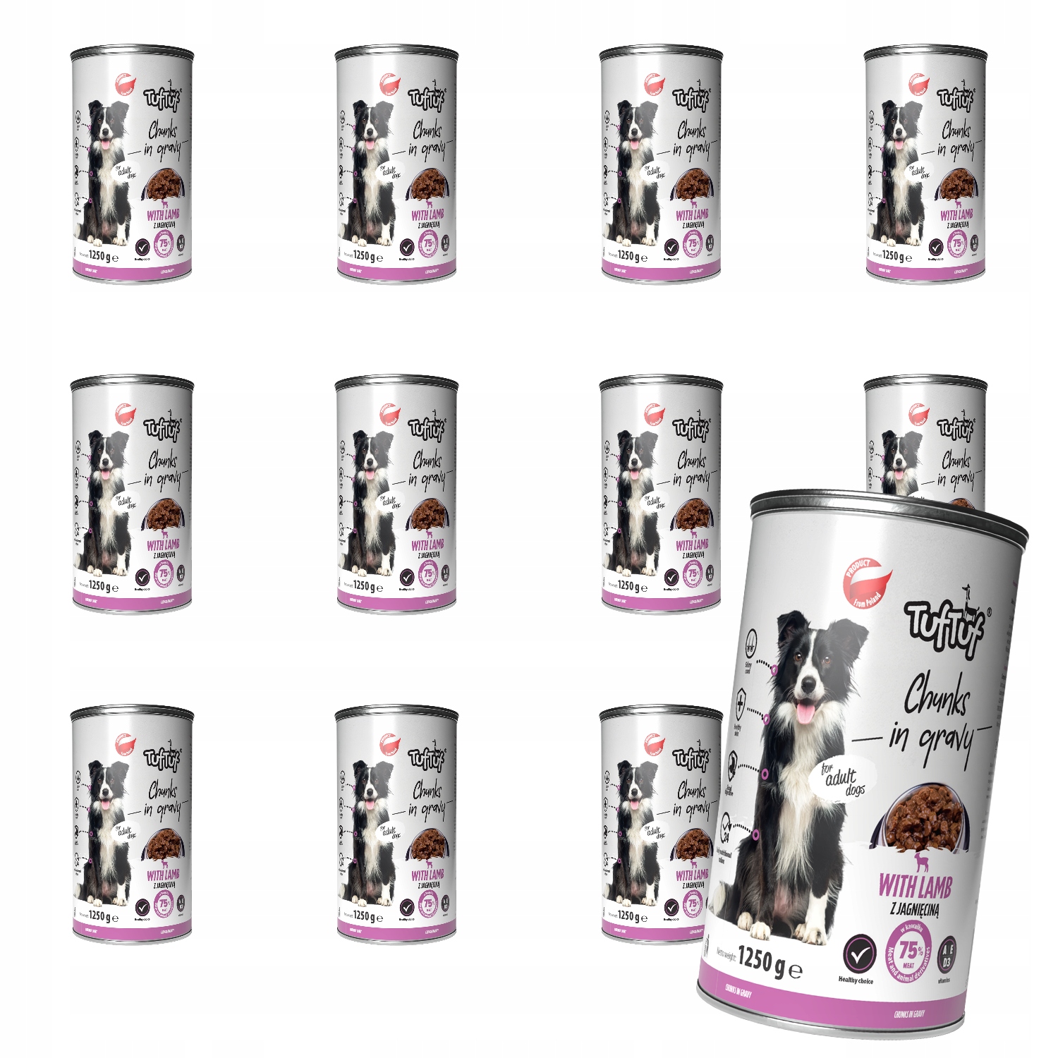 Levně Vlhké Krmivo Pro Psa TufTuf Plechovka s masovými kousky a jehněčím masem 12x1250 g