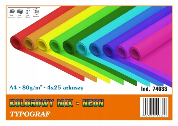 

Papier kolorowy A4 80g mix neonowy 100 ark.