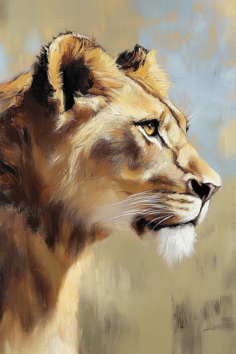 Obraz Na Plátně Canvas Portrét Lev Lvice Zvíře Afrika Safari Olej 80x120