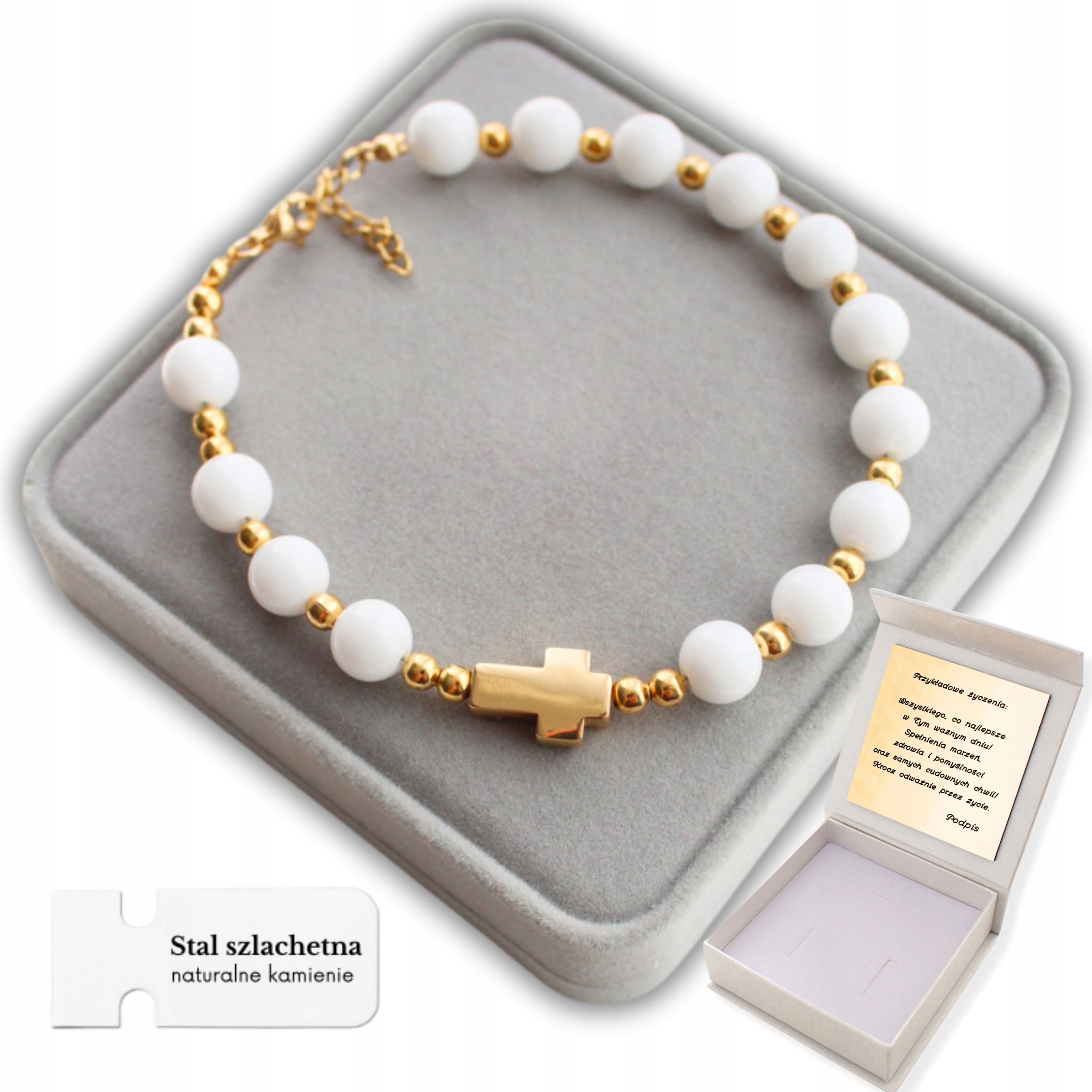 Zlatý Pánský Náramek Růženec s kameny Desítka na ruku s křížem