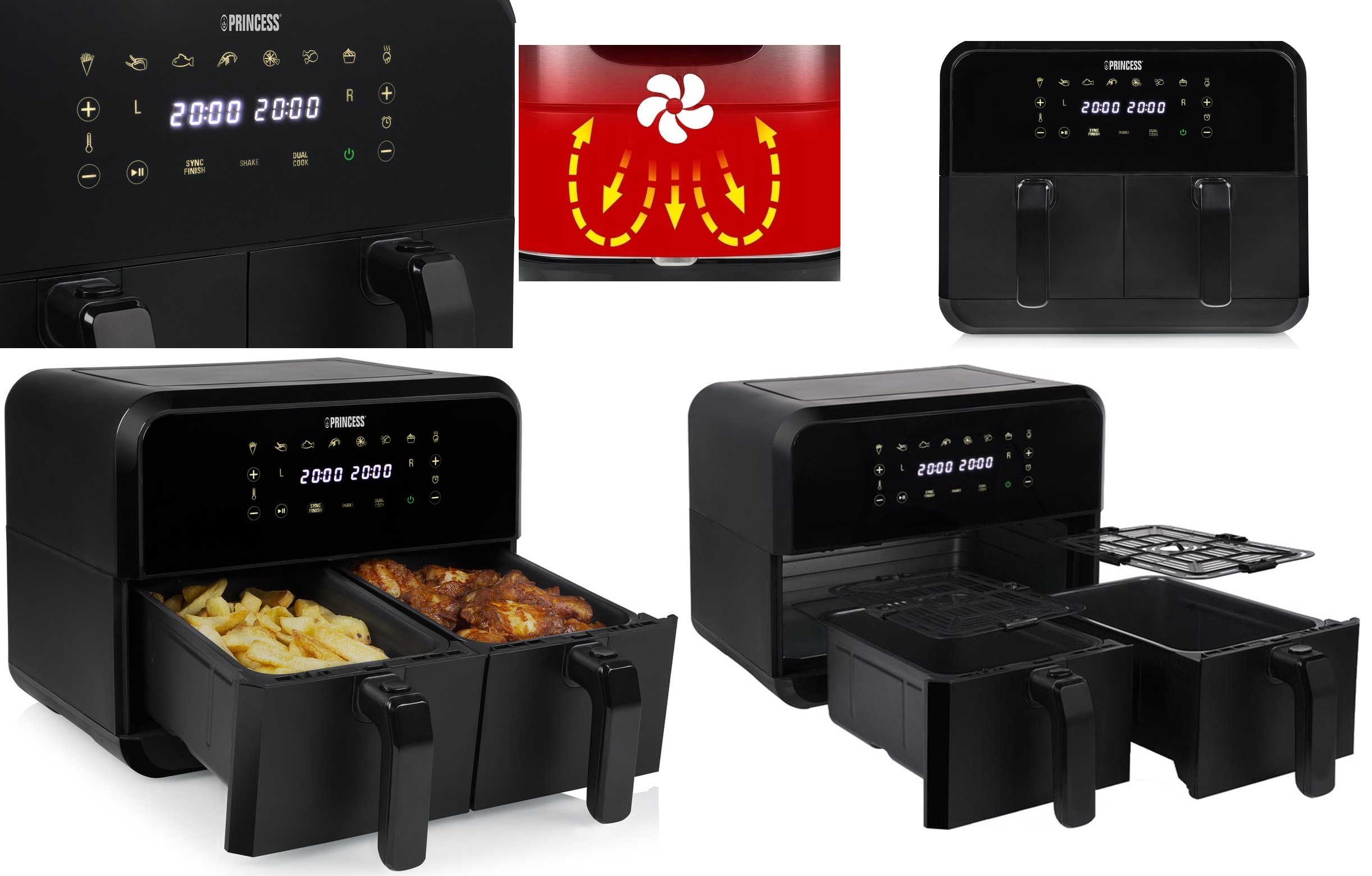 Beztuková Digitální Dvojitá Fritéza Airfryer 8L, dva koše 8 Programů