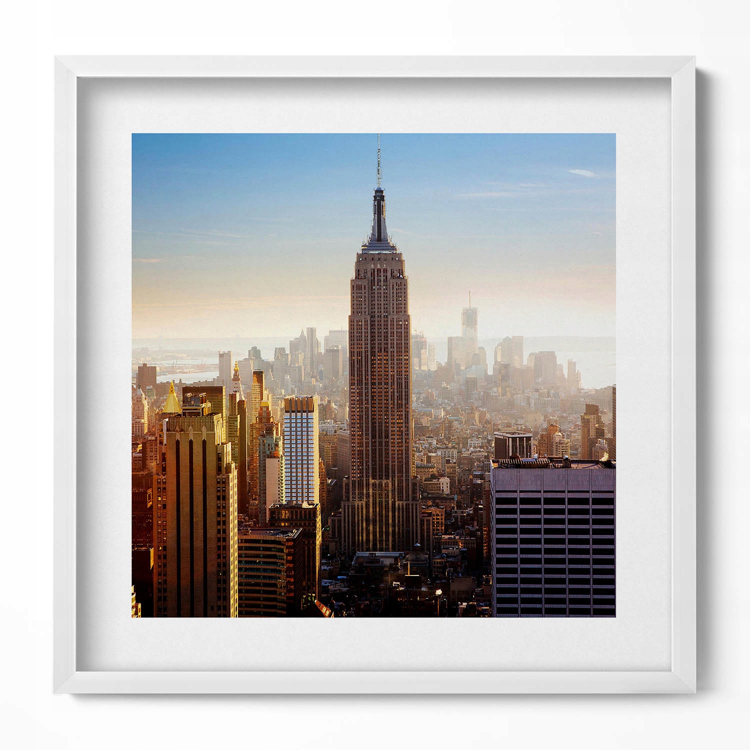 Dekorativní obraz v bílém rámu do obývacího pokoje Mrakodrapy New Yorku Usa 50x50 cm