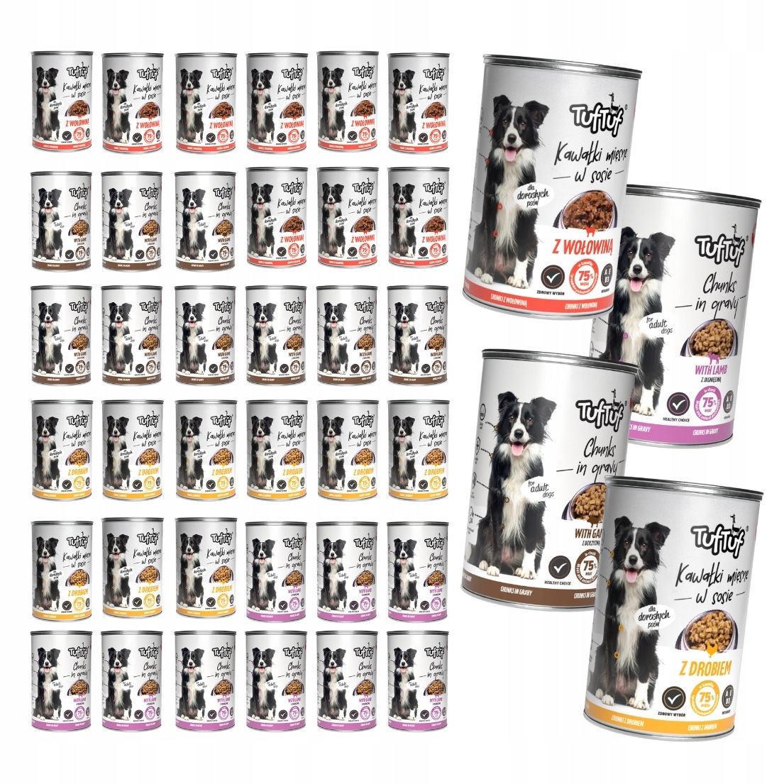 TufTuf mokra karma dla psa Mix Smaków puszka 36x415g Kawałki w sosie