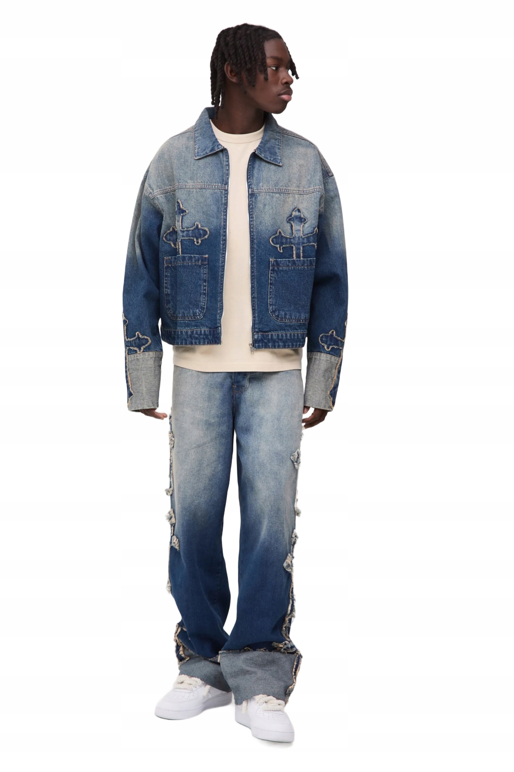 Boohooman Pánská Džínová Bunda S Nášivkami A Jednořadá S 3A