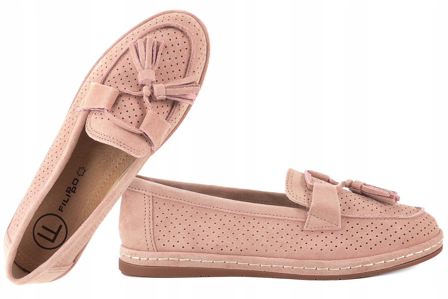 Filippo DP7669 Ažurové Mokasíny Kožené Semišové Polobotky Lordsy růžové 38