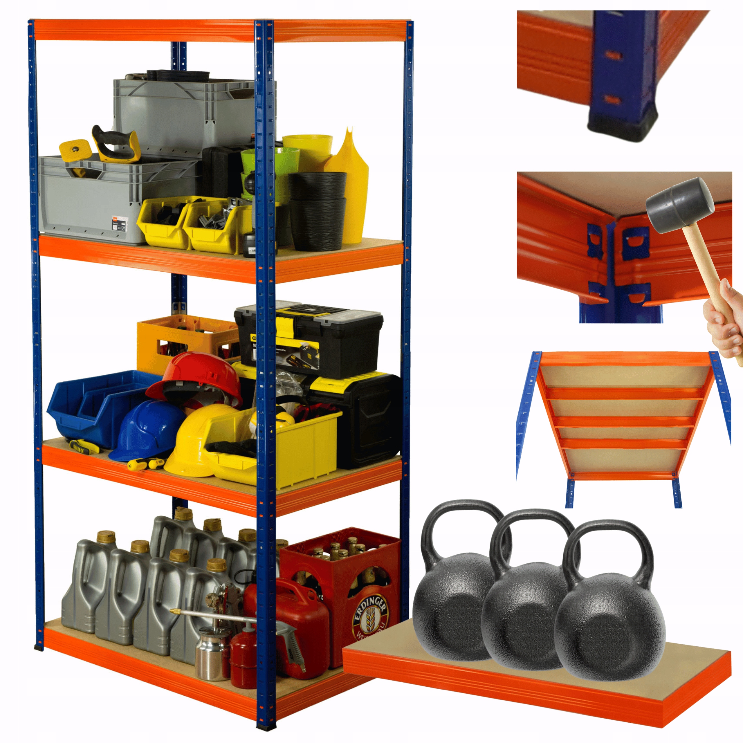 Kovový skladovací regál garážový stojan Helios 180x90x50 cm 4Px350 kg