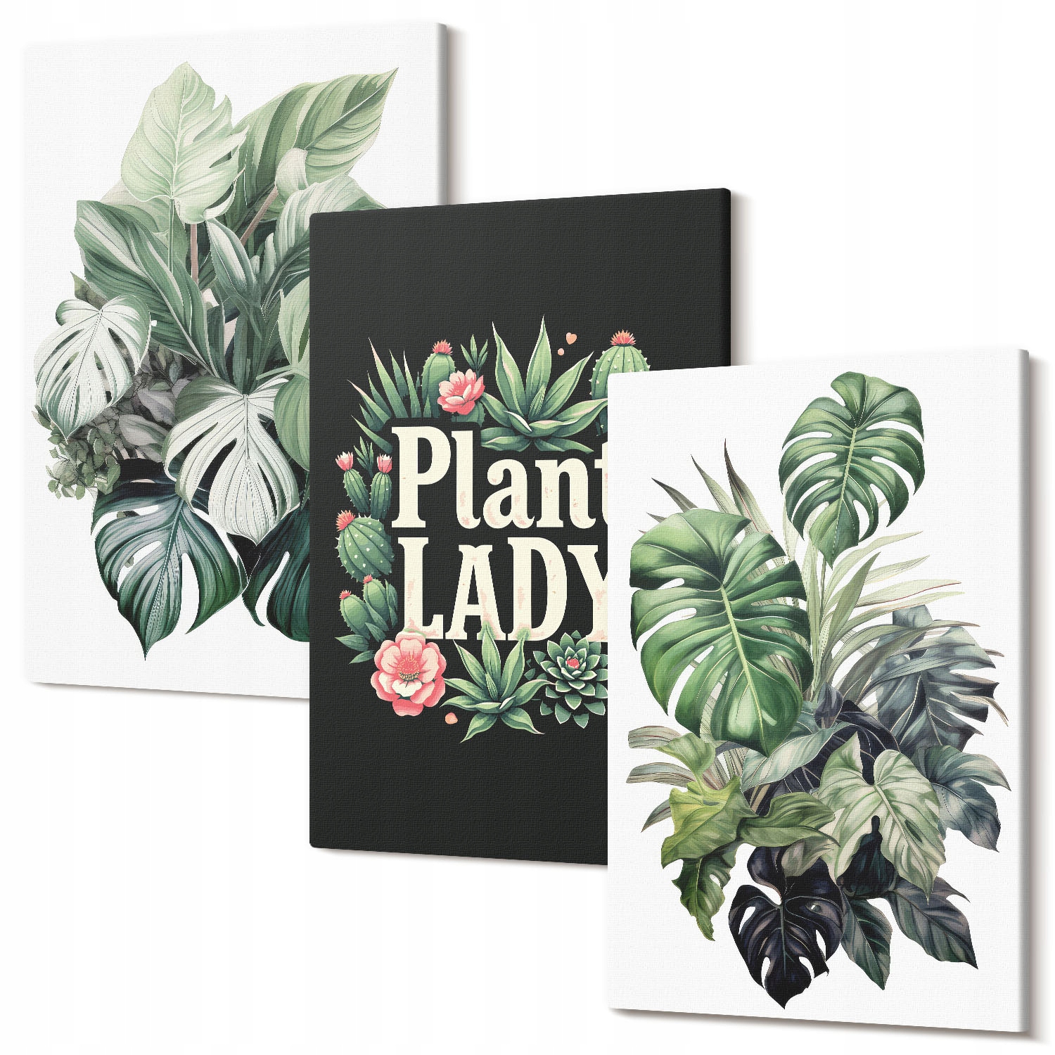 Obrazy na plátně Triptych do obývacího pokoje Tropické rostliny Plant Lady 60x40 cm