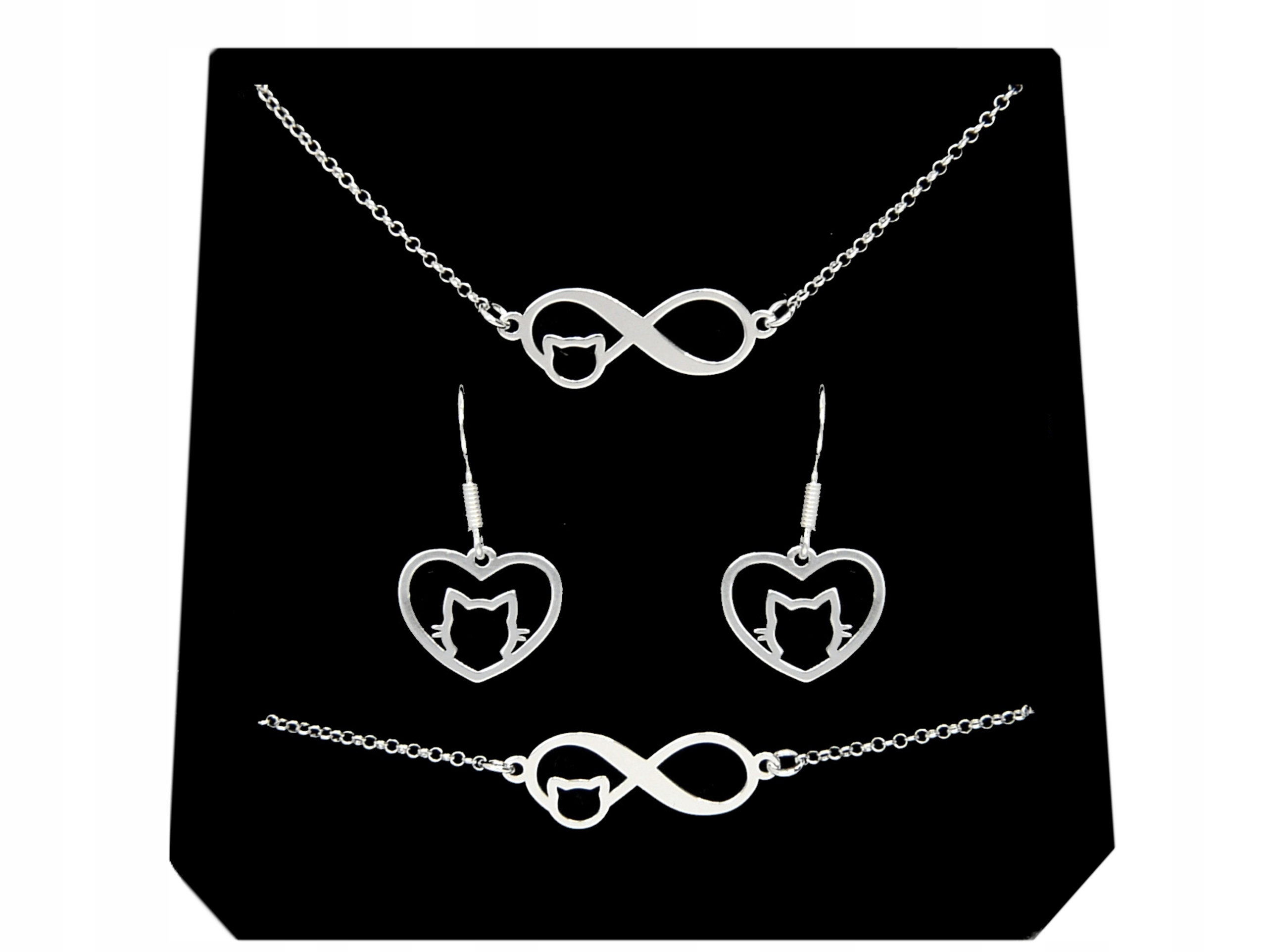 

Komplet Kot Kotek Serce Nieskończoność srebro 925