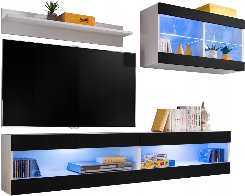 Sada nábytku Rtv Tivoli SET6 Biela/Čierna, Modré Led