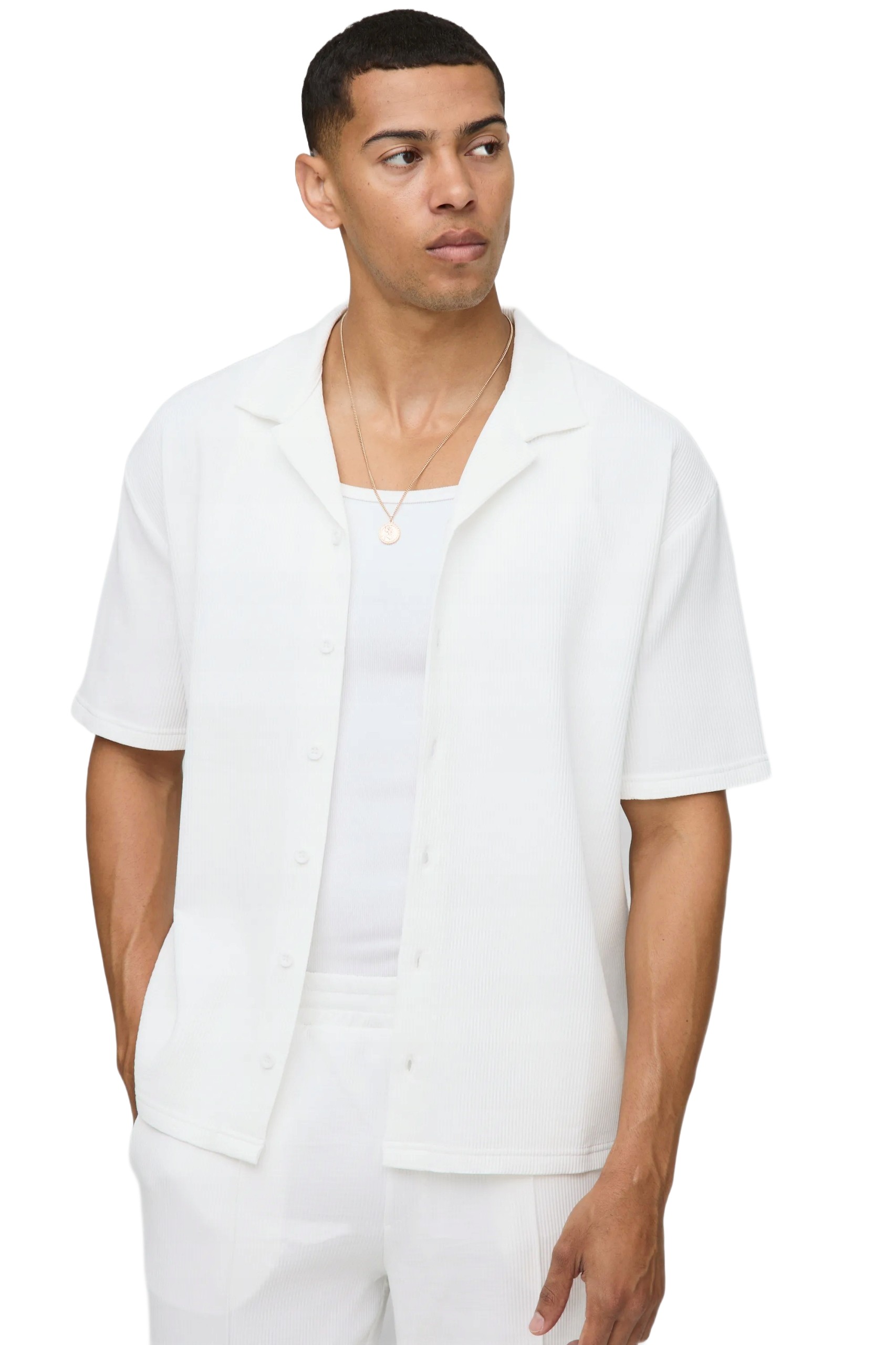 Boohooman Bílá Pánská Košile Casual Krátký Rukáv Límeček M Z3A