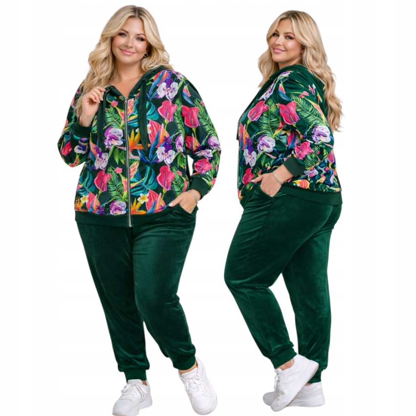 Welurowy Dres Damski Rozpinany Kwiat 50 52 5xl 6xl butelk otulający