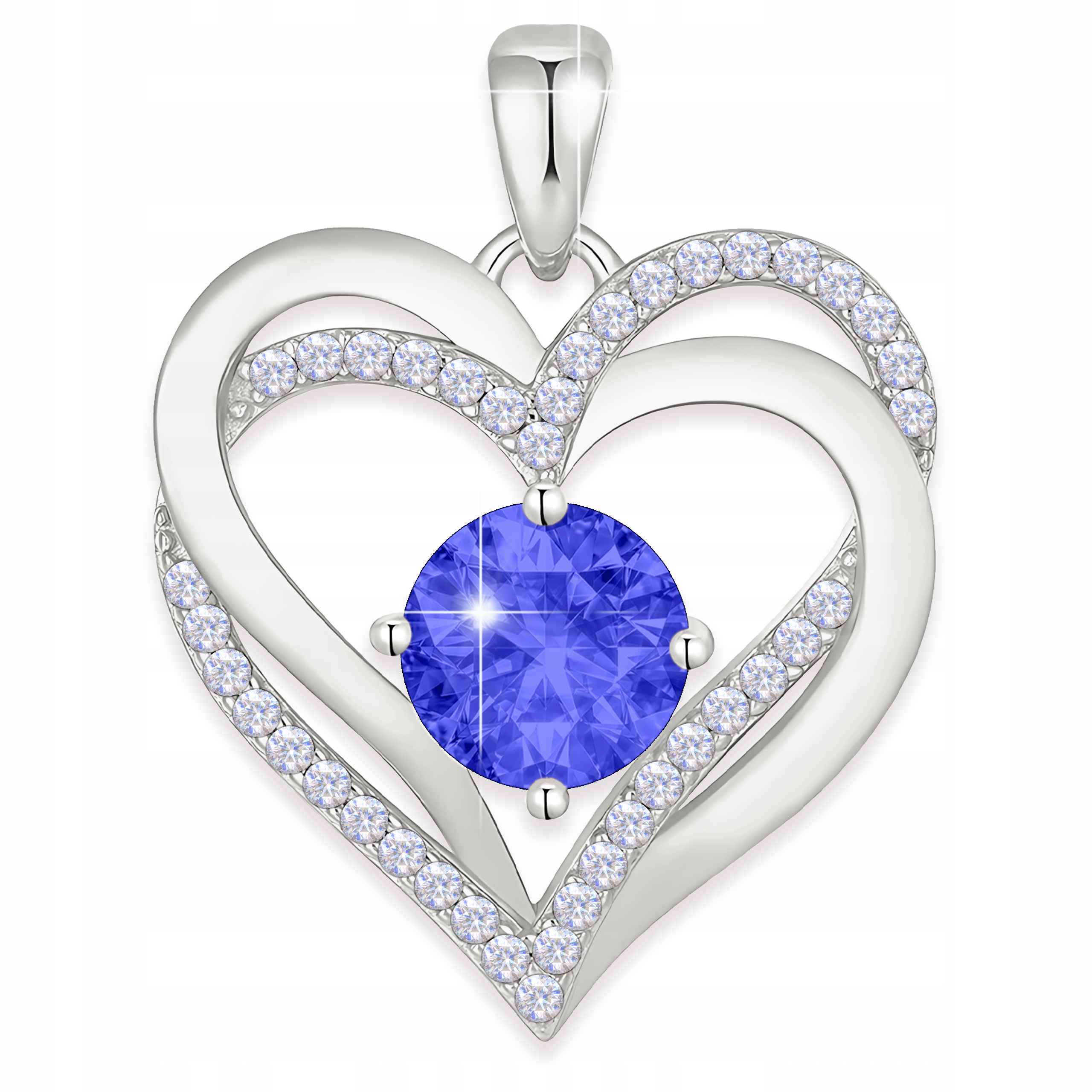 Stříbrný přívěsek na řetízek Srdce s modrým křišťálovým očkem 925