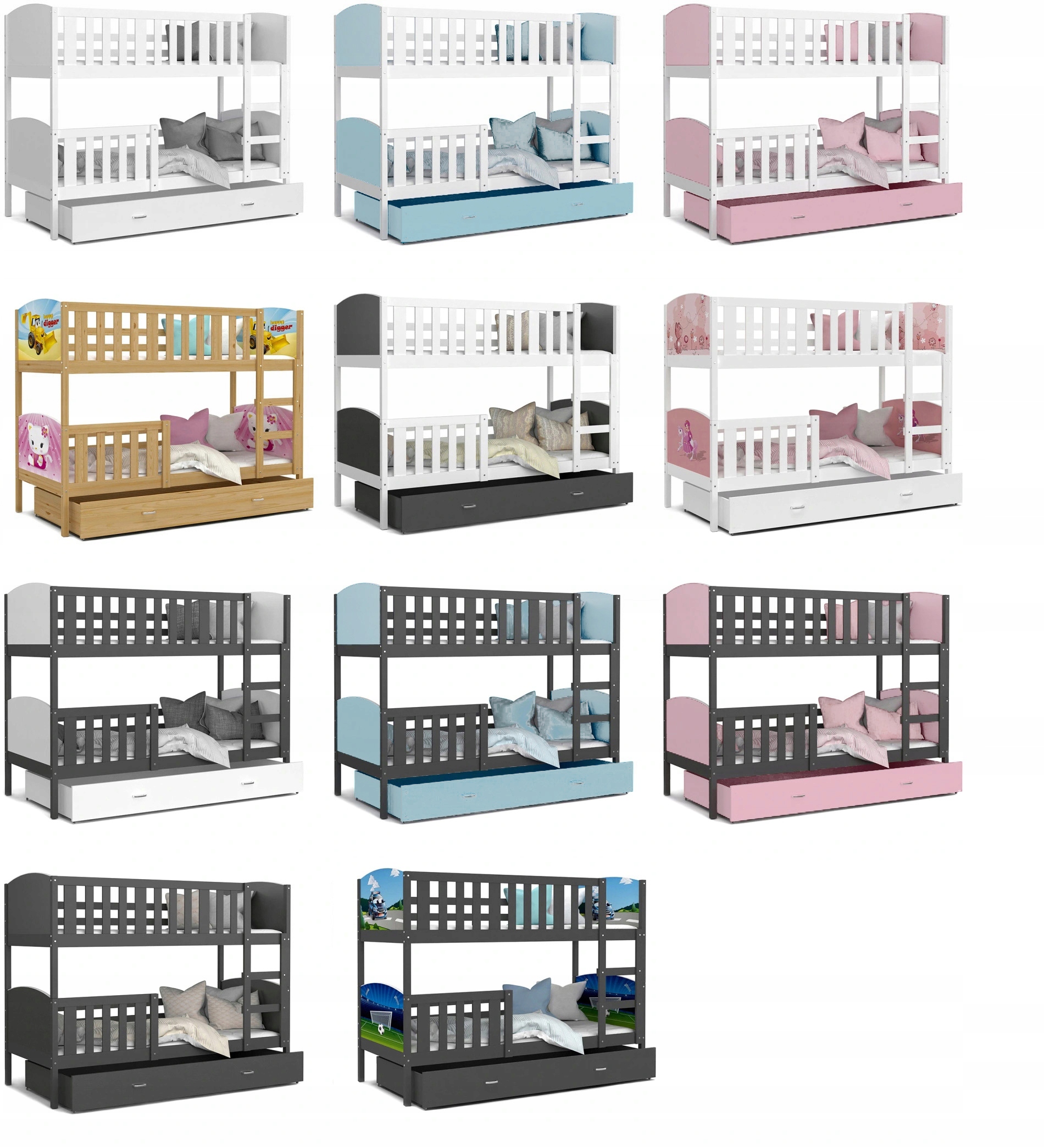 Łóżko piętrowe 190x80 szare białe TAMI Kolor wielokolorowy